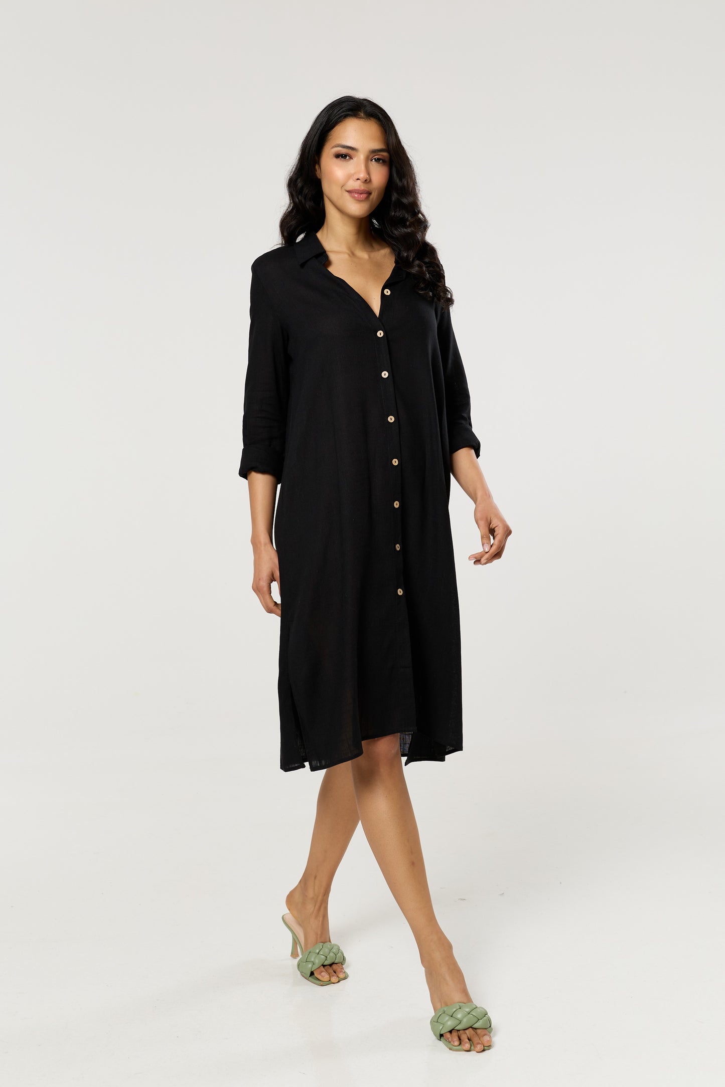 
                  
                    Black Linen Blend Midi Dress
                  
                