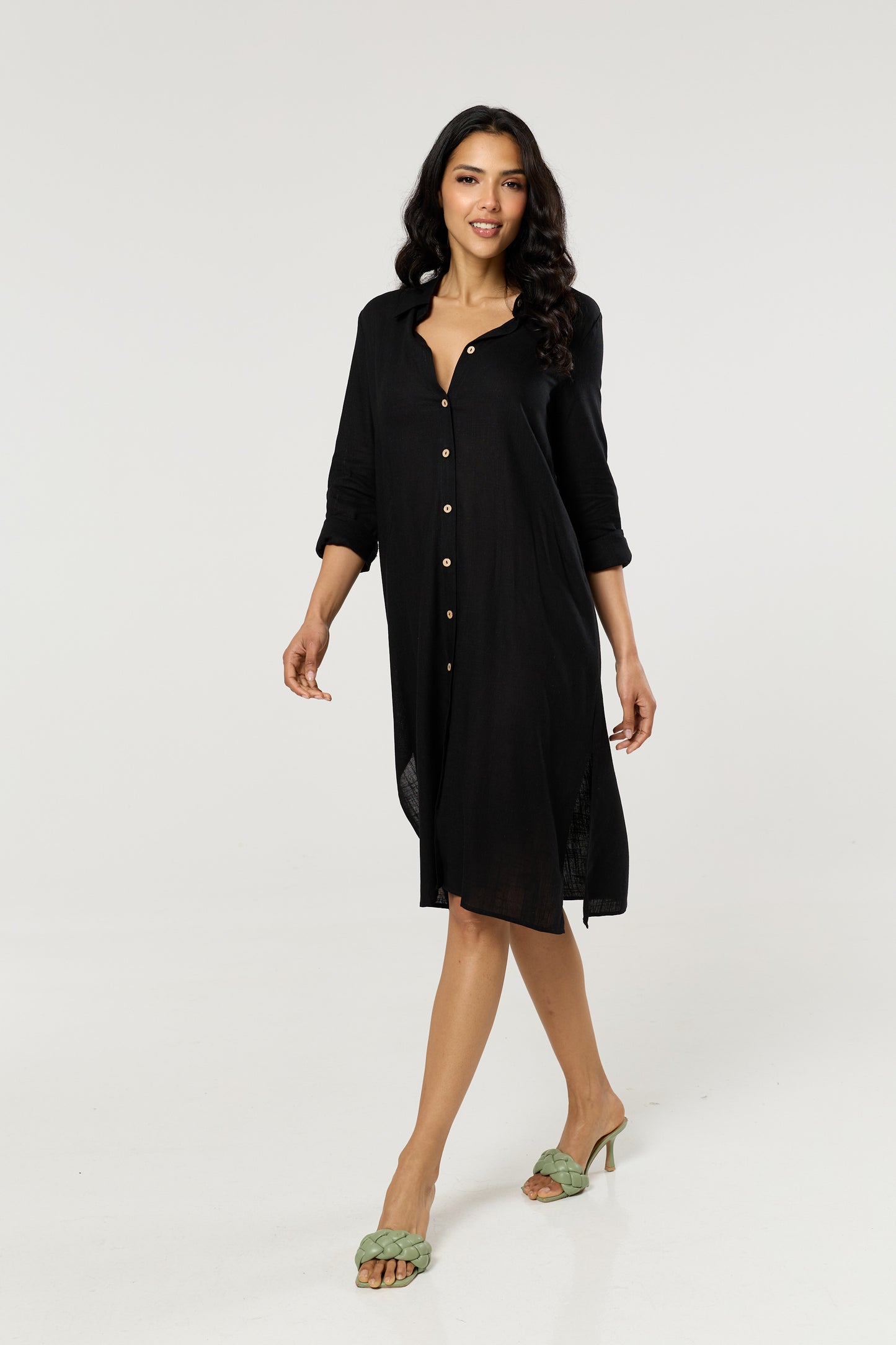 
                  
                    Black Linen Blend Midi Dress
                  
                