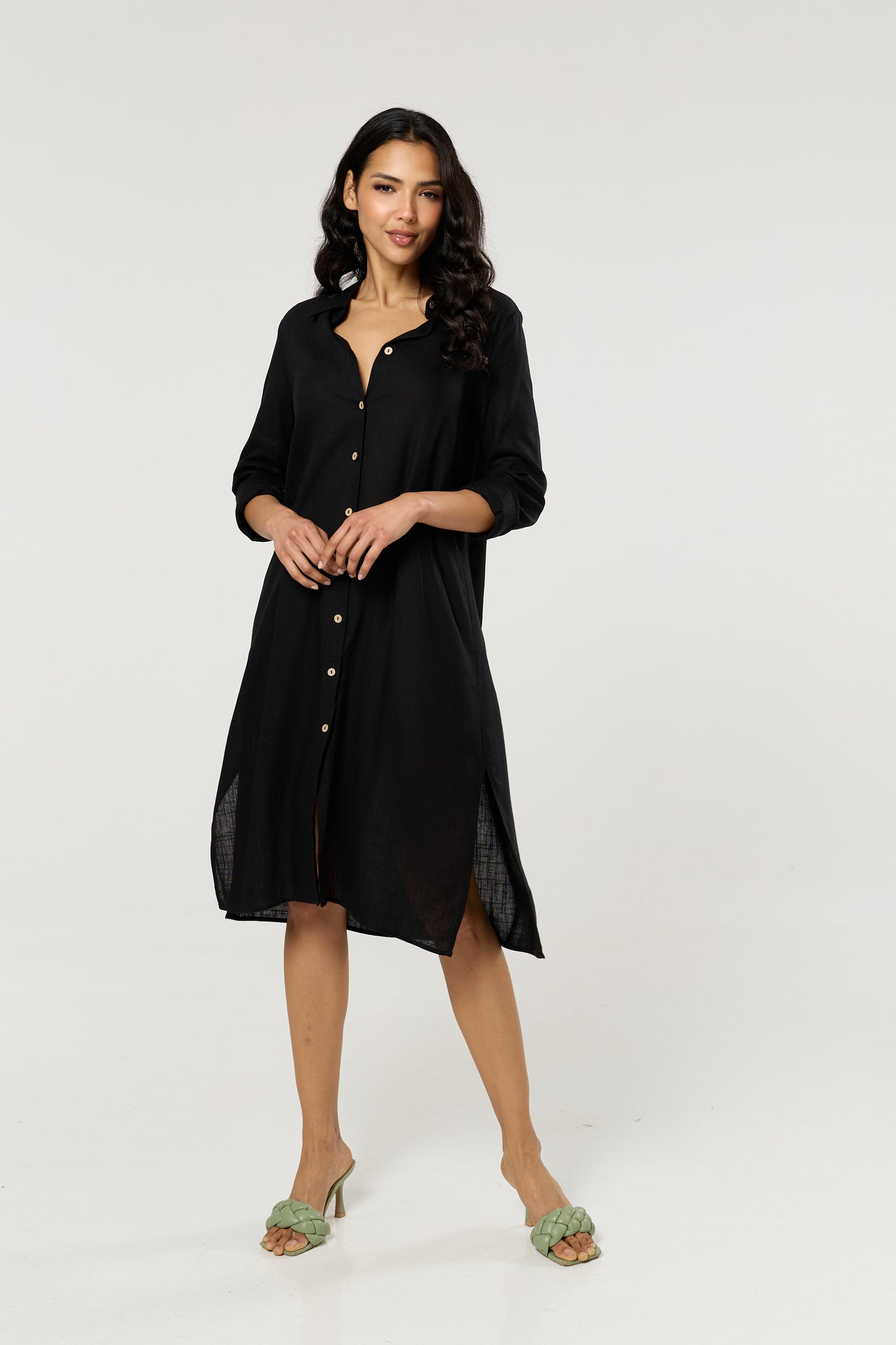 
                  
                    Black Linen Blend Midi Dress
                  
                