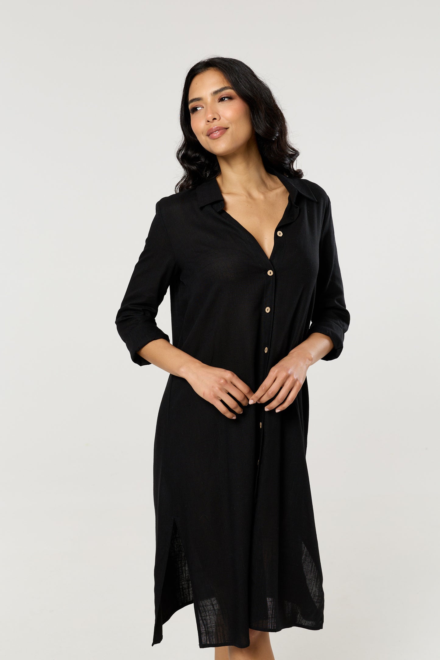 
                  
                    Black Linen Blend Midi Dress
                  
                