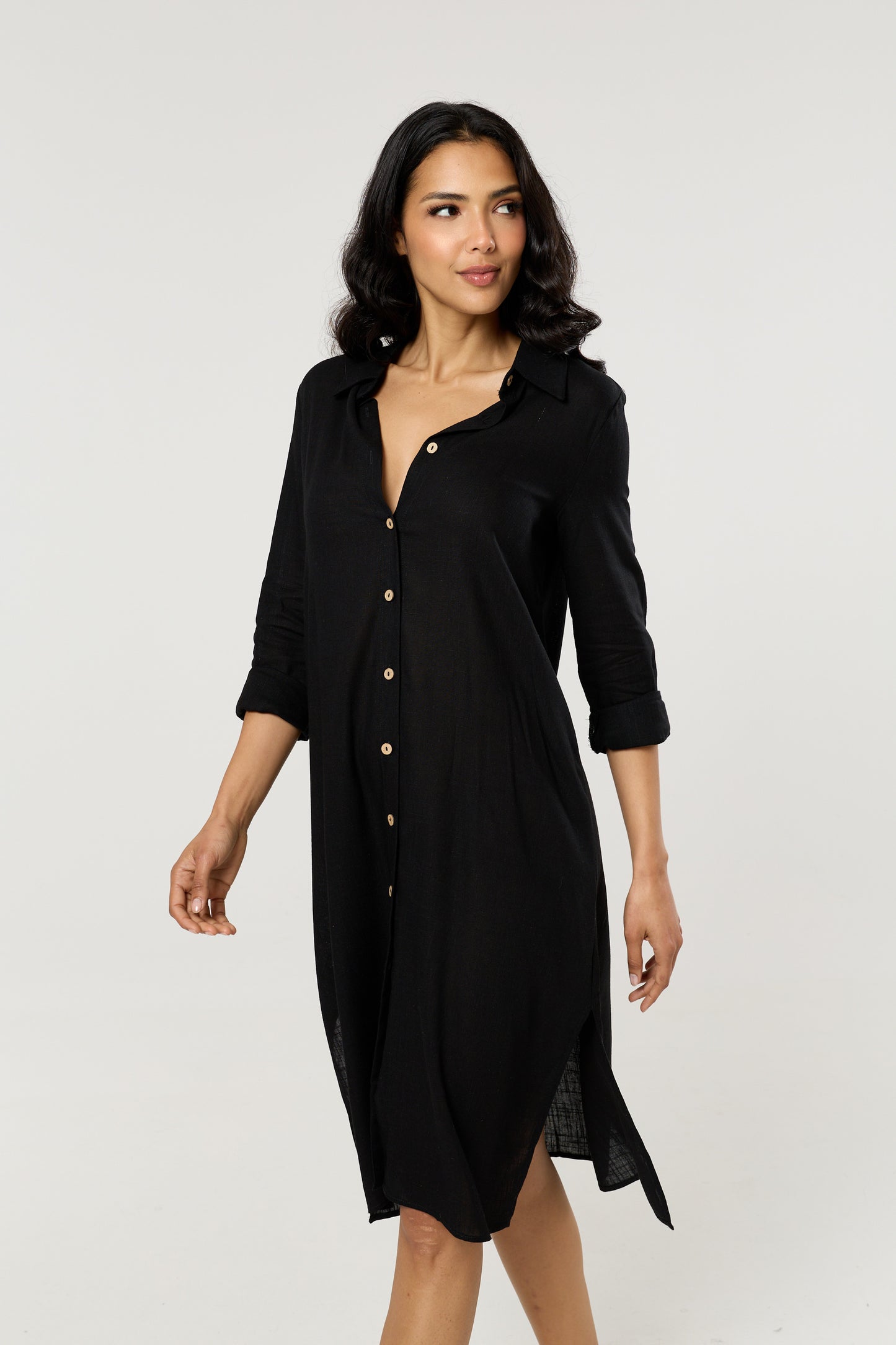 
                  
                    Black Linen Blend Midi Dress
                  
                