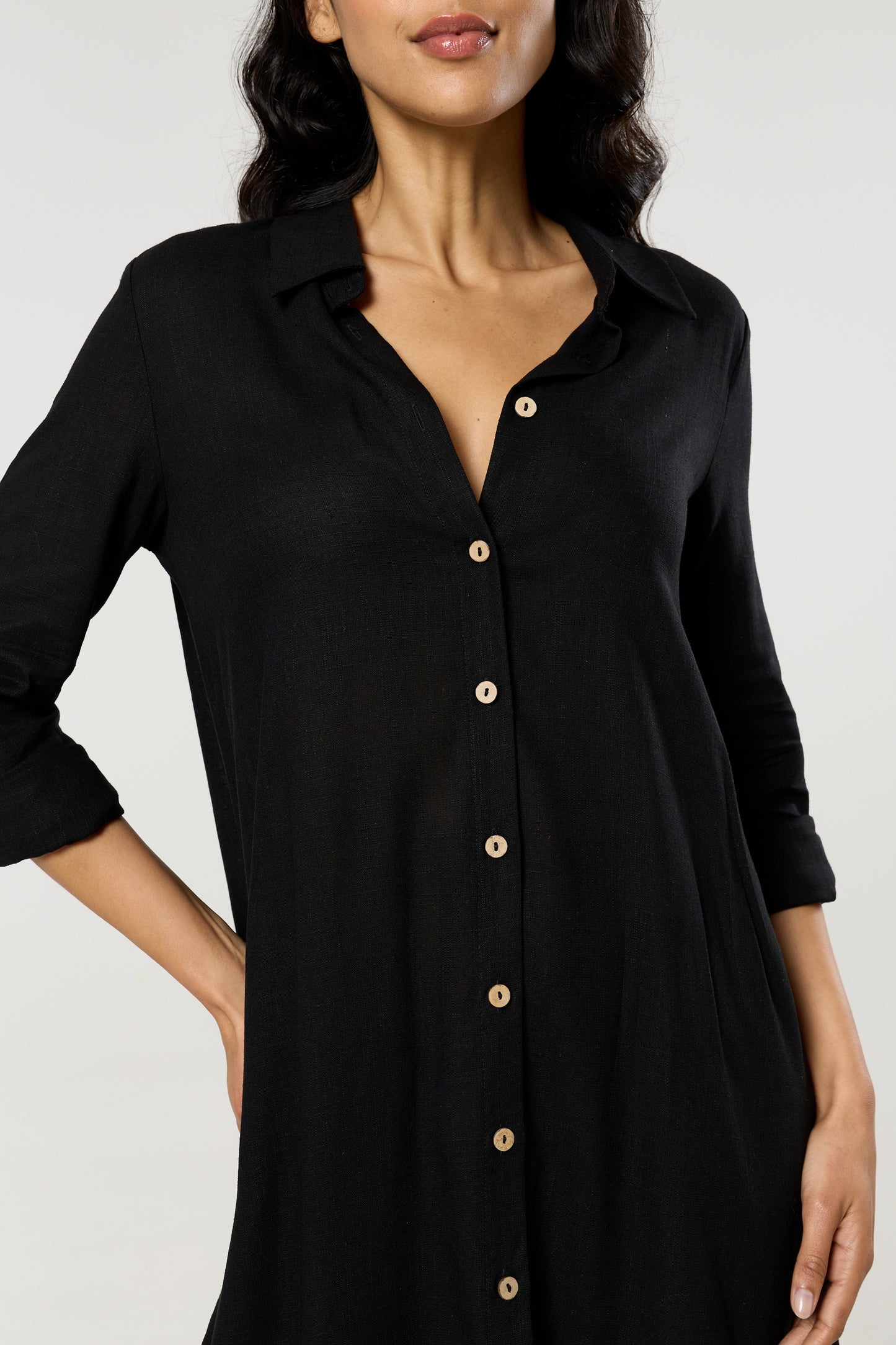 
                  
                    Black Linen Blend Midi Dress
                  
                