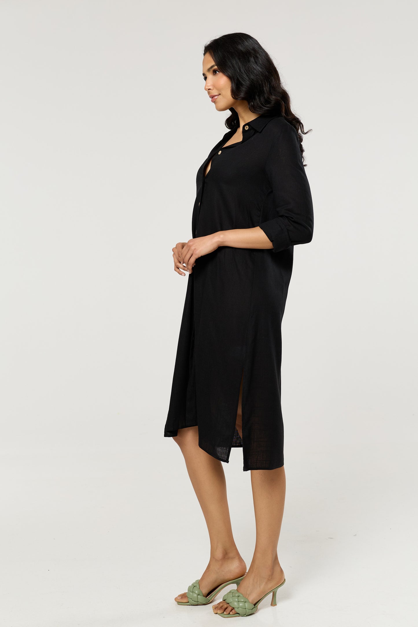 
                  
                    Black Linen Blend Midi Dress
                  
                