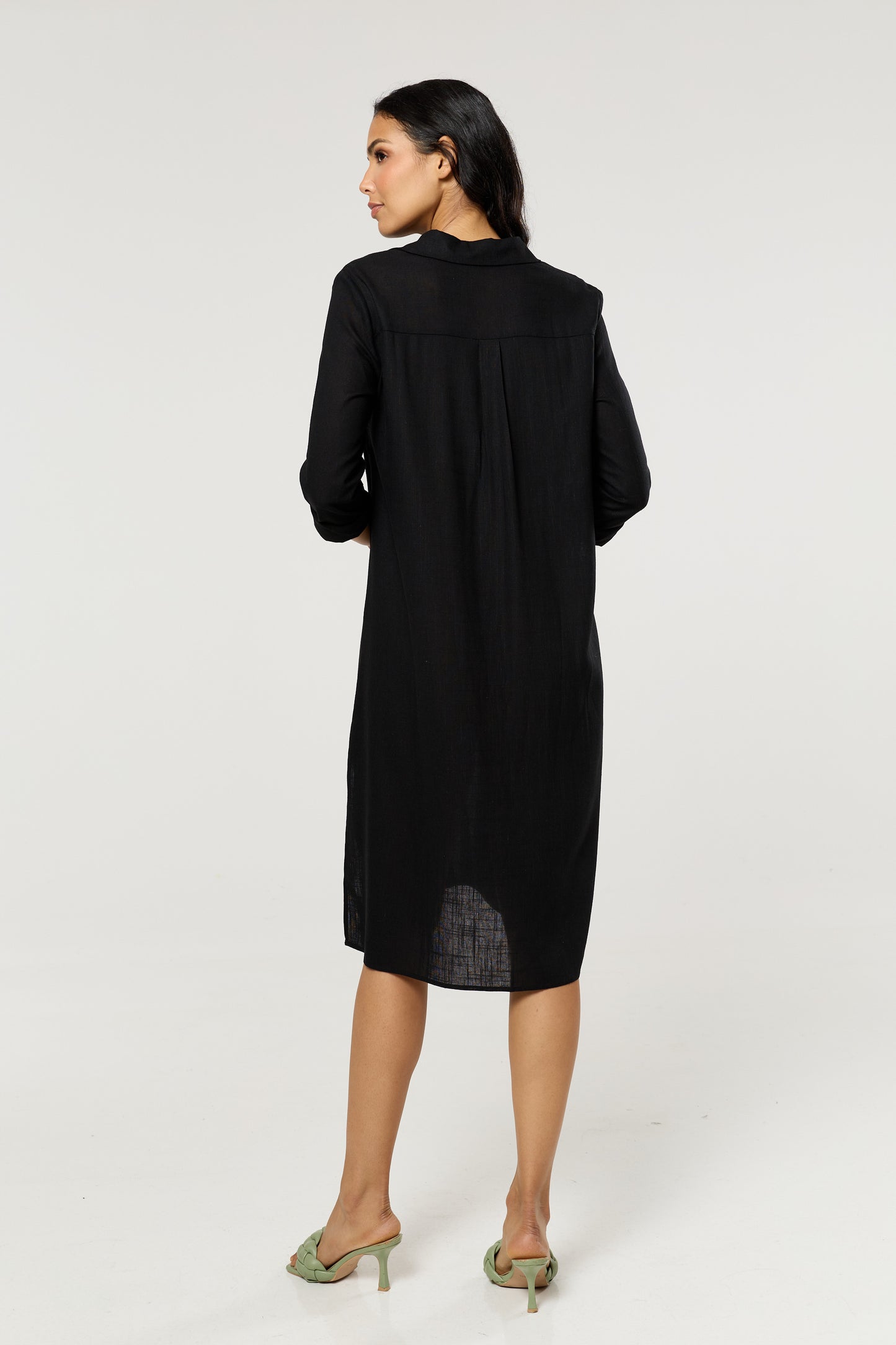 
                  
                    Black Linen Blend Midi Dress
                  
                