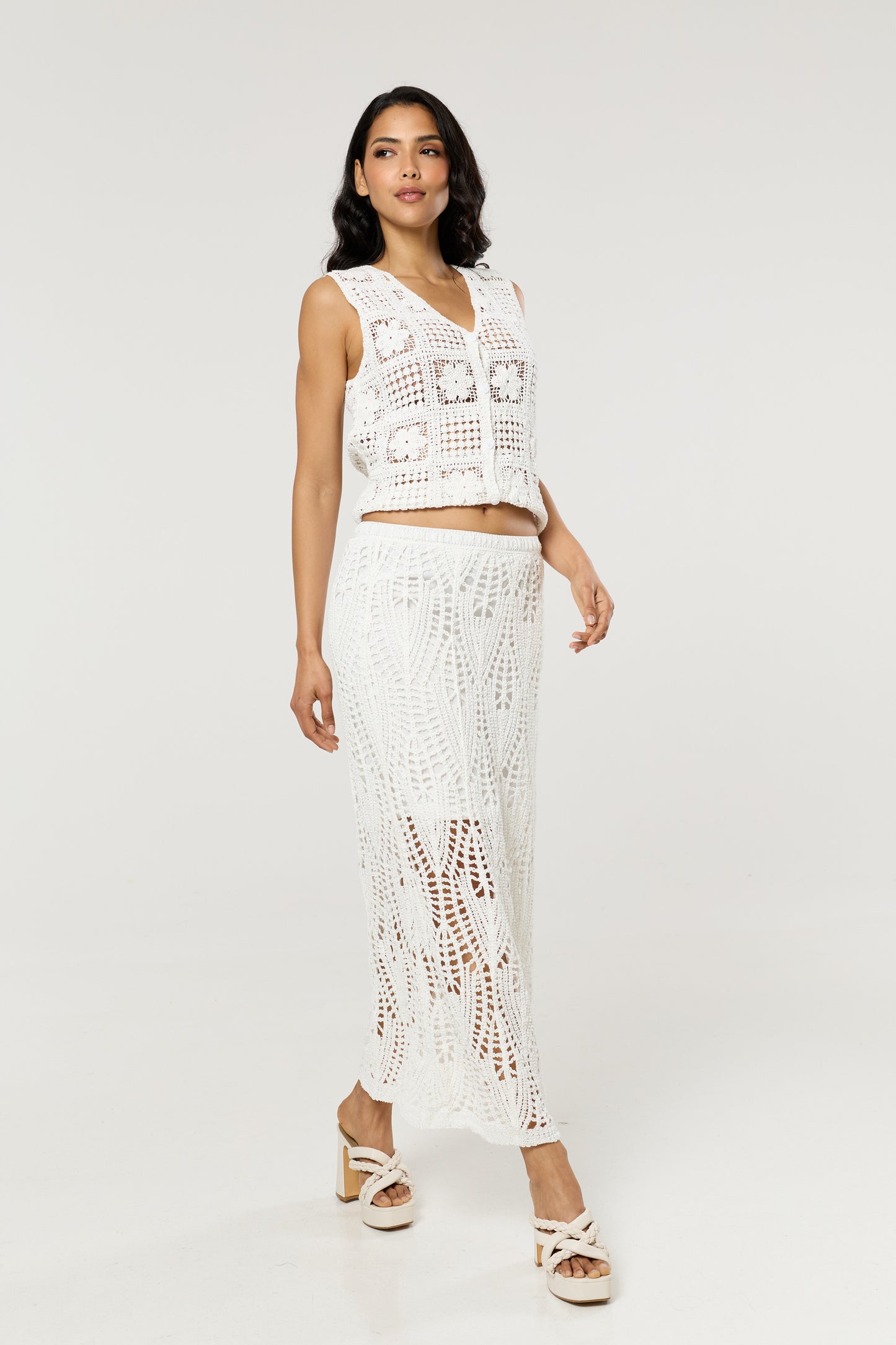 
                  
                    Cream Crochet Knit Midi Skirt
                  
                