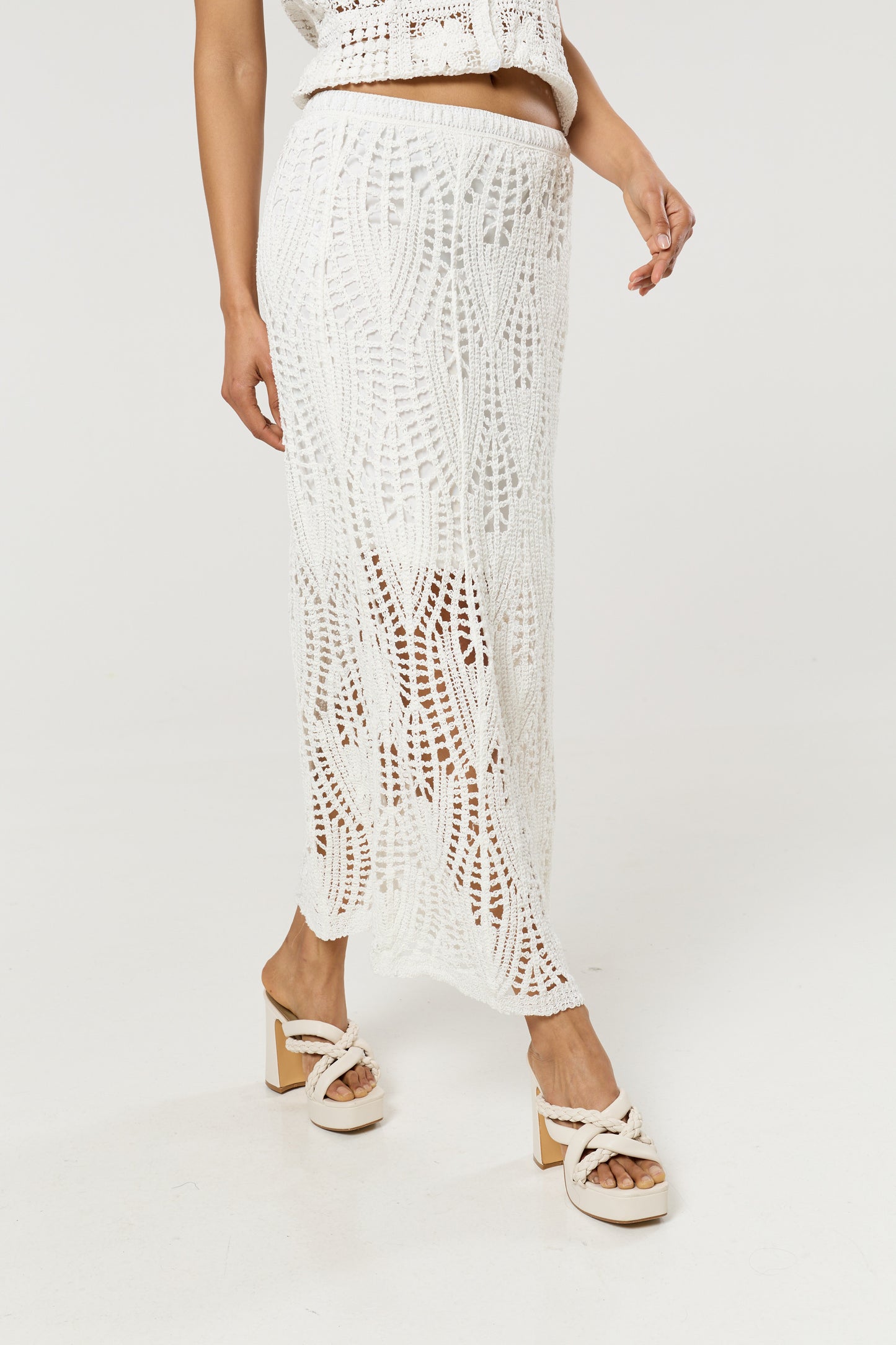 
                  
                    Cream Crochet Knit Midi Skirt
                  
                
