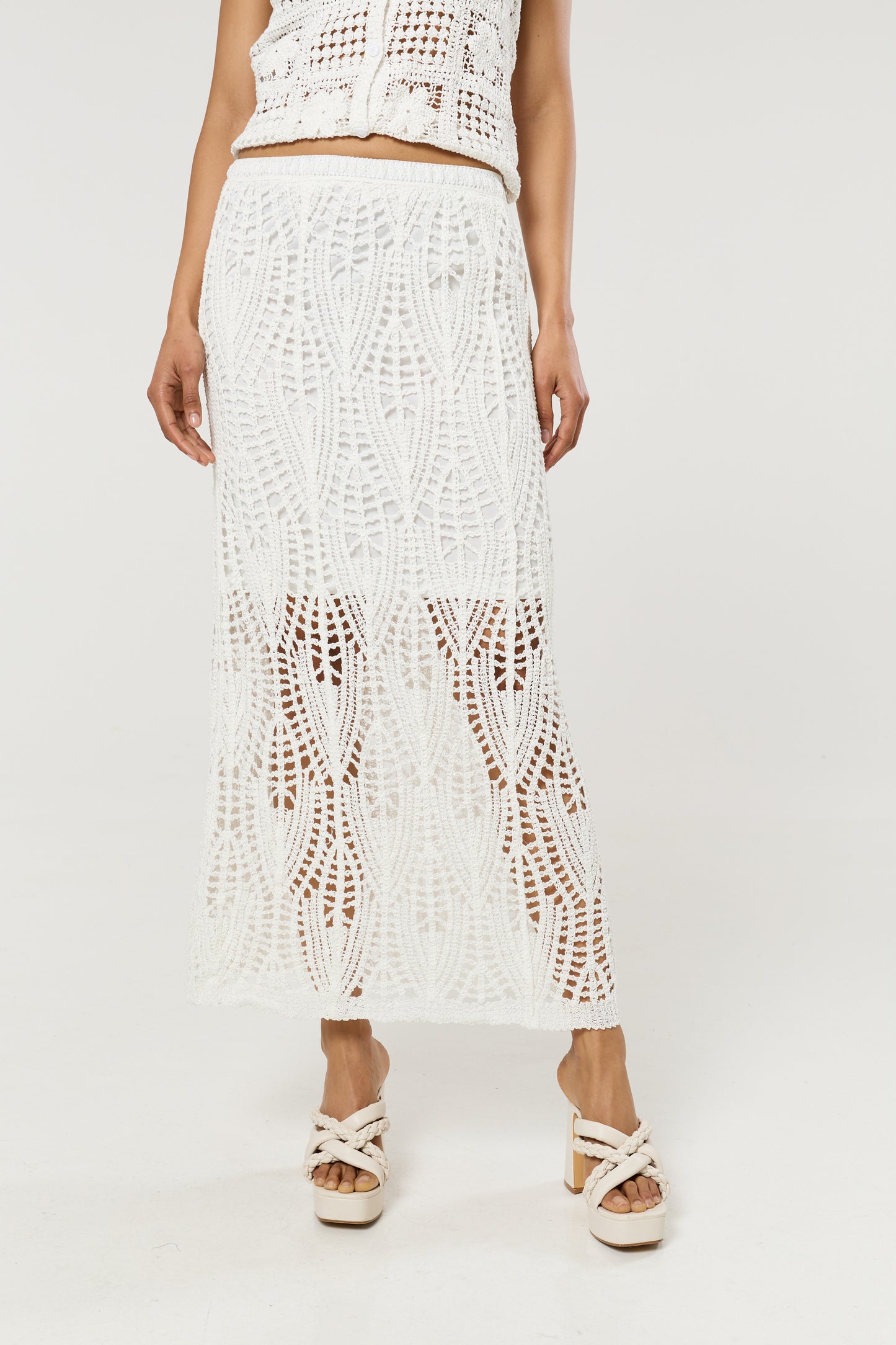 
                  
                    Cream Crochet Knit Midi Skirt
                  
                