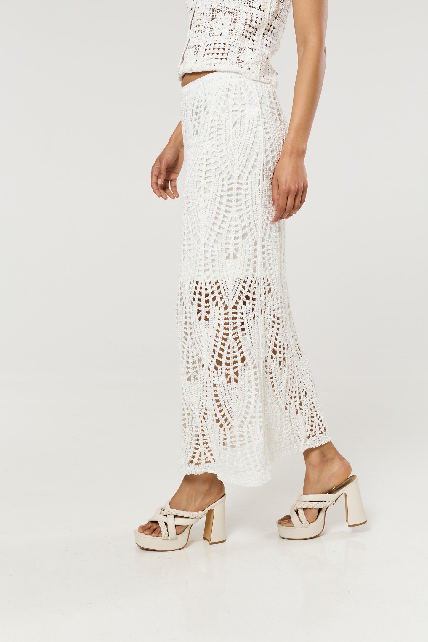 
                  
                    Cream Crochet Knit Midi Skirt
                  
                
