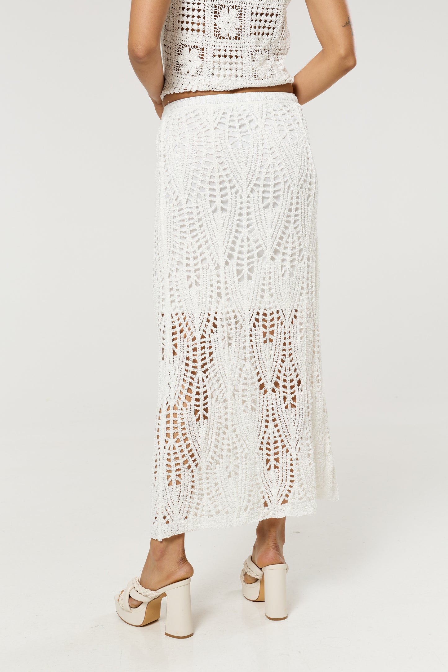 
                  
                    Cream Crochet Knit Midi Skirt
                  
                
