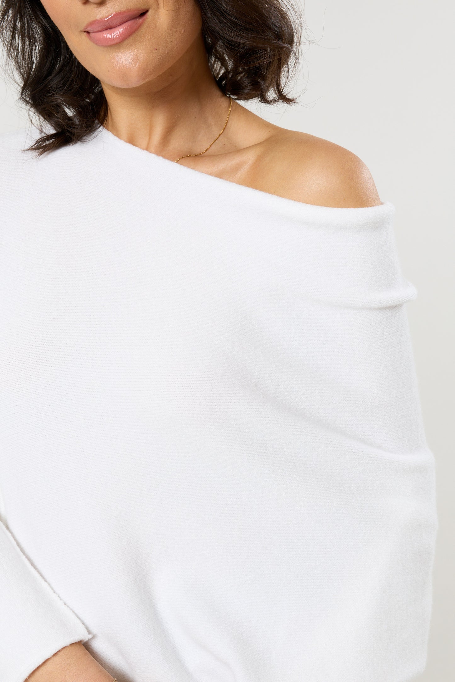 
                  
                    White Off Shoulder Batwing Knit Jumper
                  
                