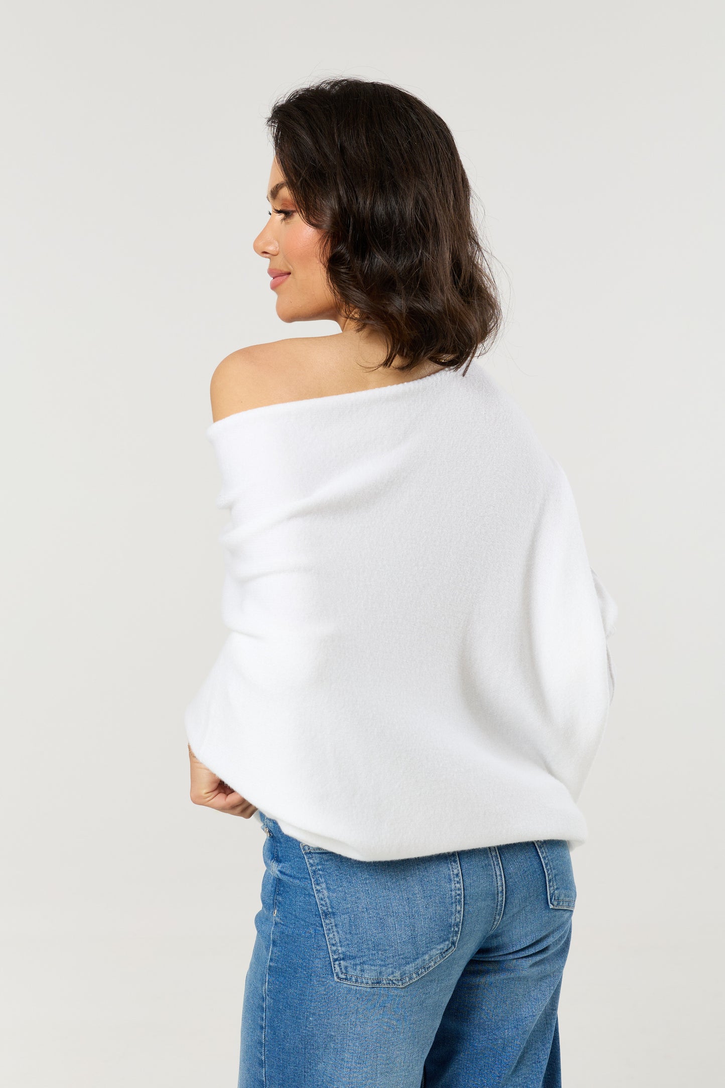 
                  
                    White Off Shoulder Batwing Knit Jumper
                  
                