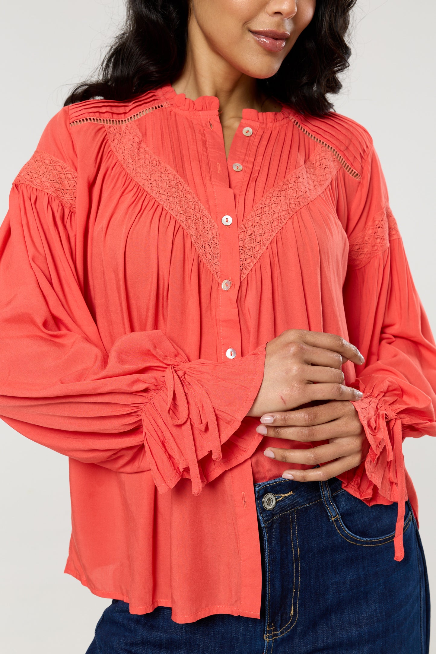 
                  
                    Coral Lace Detail Shirt
                  
                