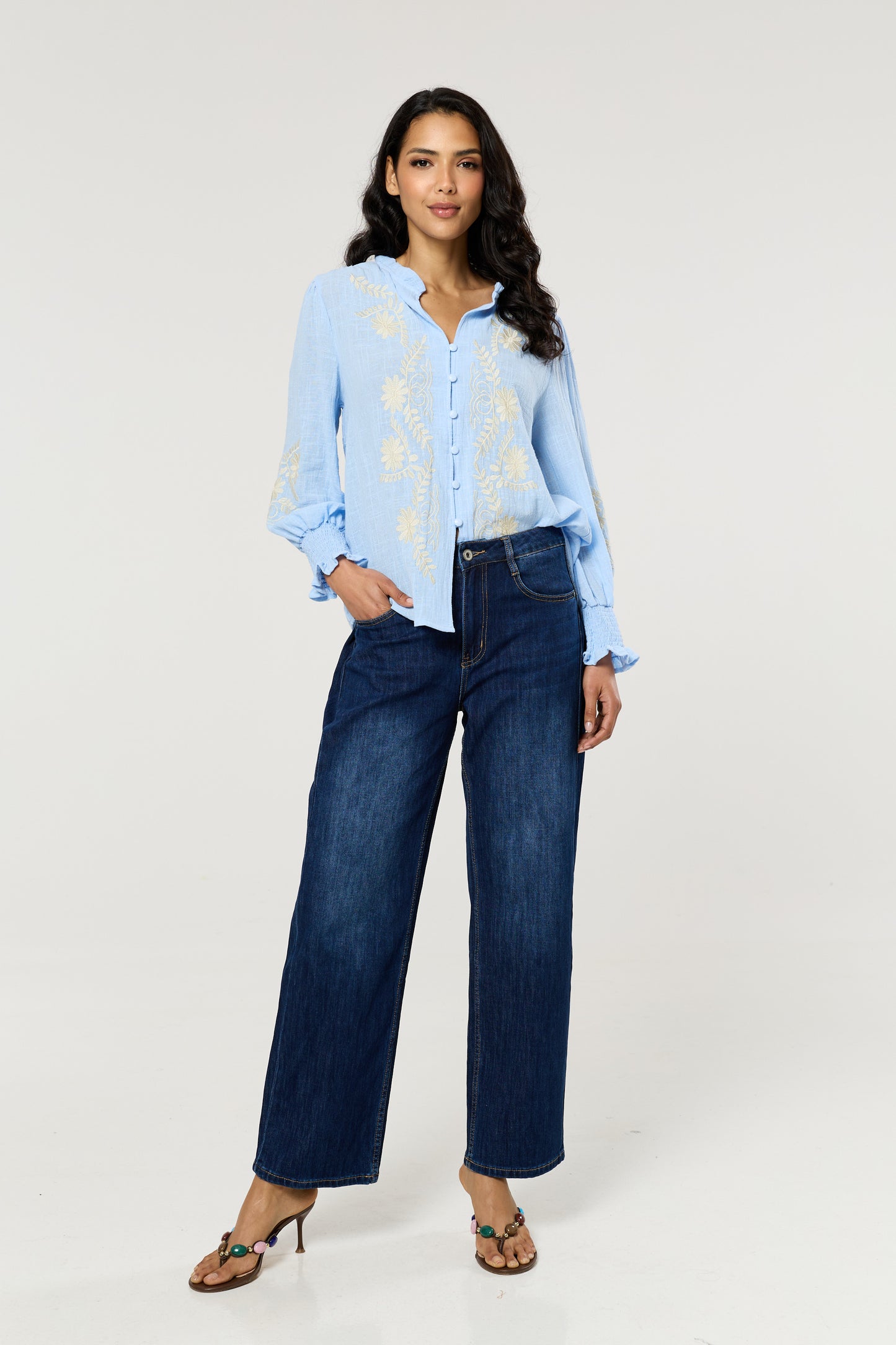 
                  
                    Blue Embroidered Cotton Boho Blouse
                  
                