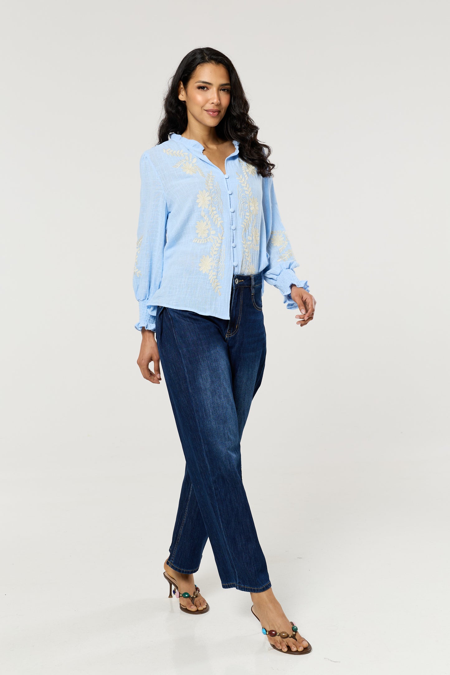 
                  
                    Blue Embroidered Cotton Boho Blouse
                  
                