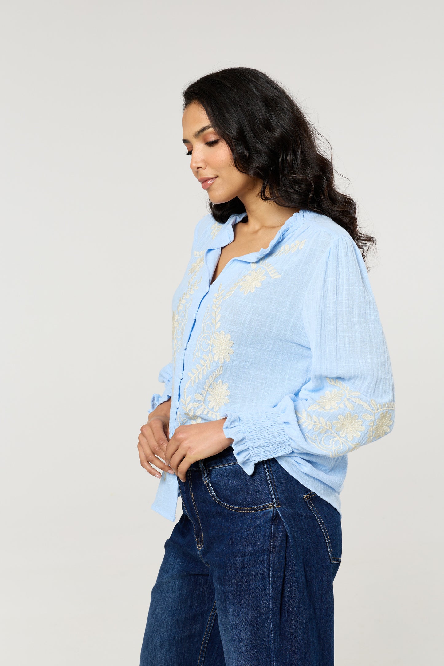
                  
                    Blue Embroidered Cotton Boho Blouse
                  
                