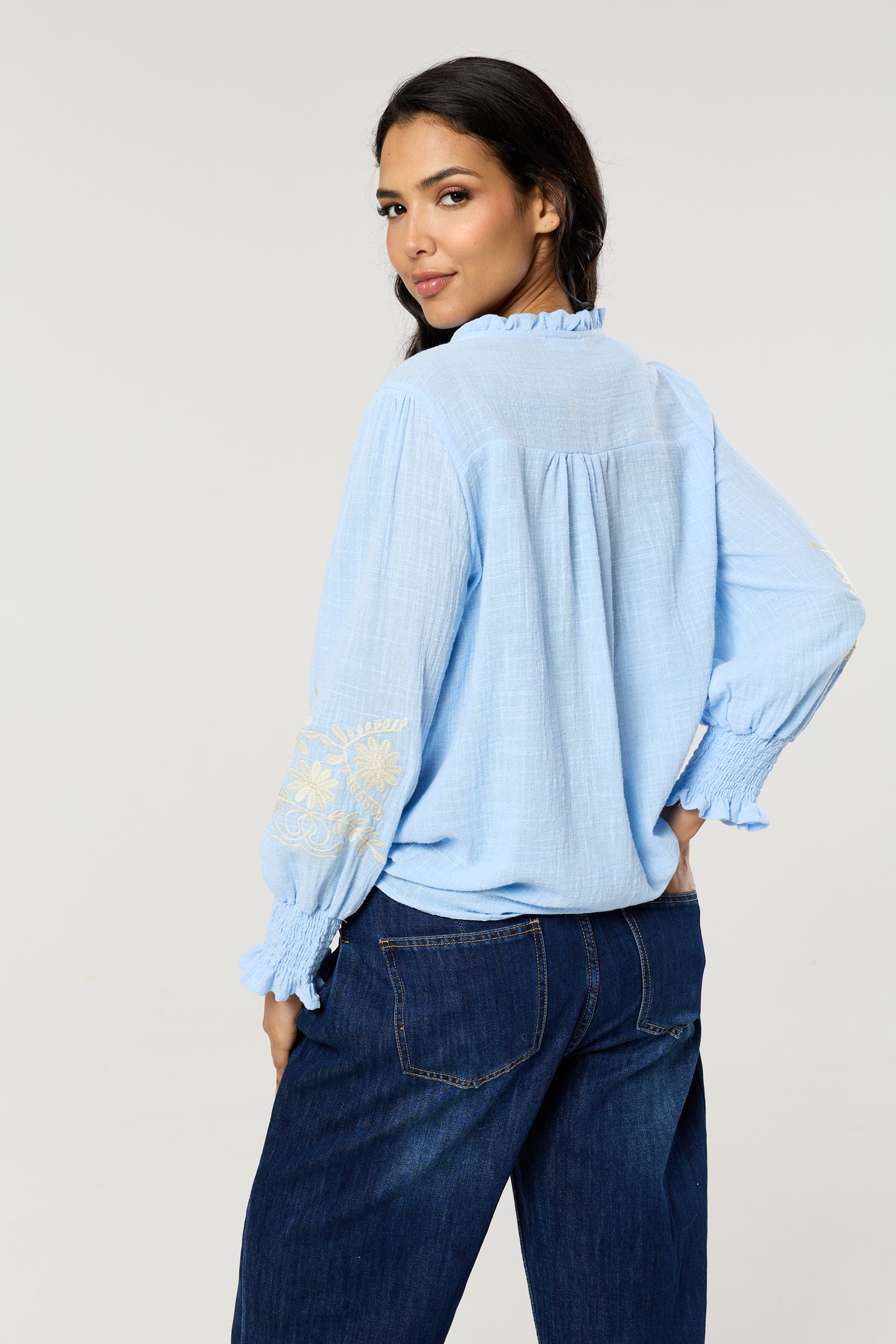 
                  
                    Blue Embroidered Cotton Boho Blouse
                  
                