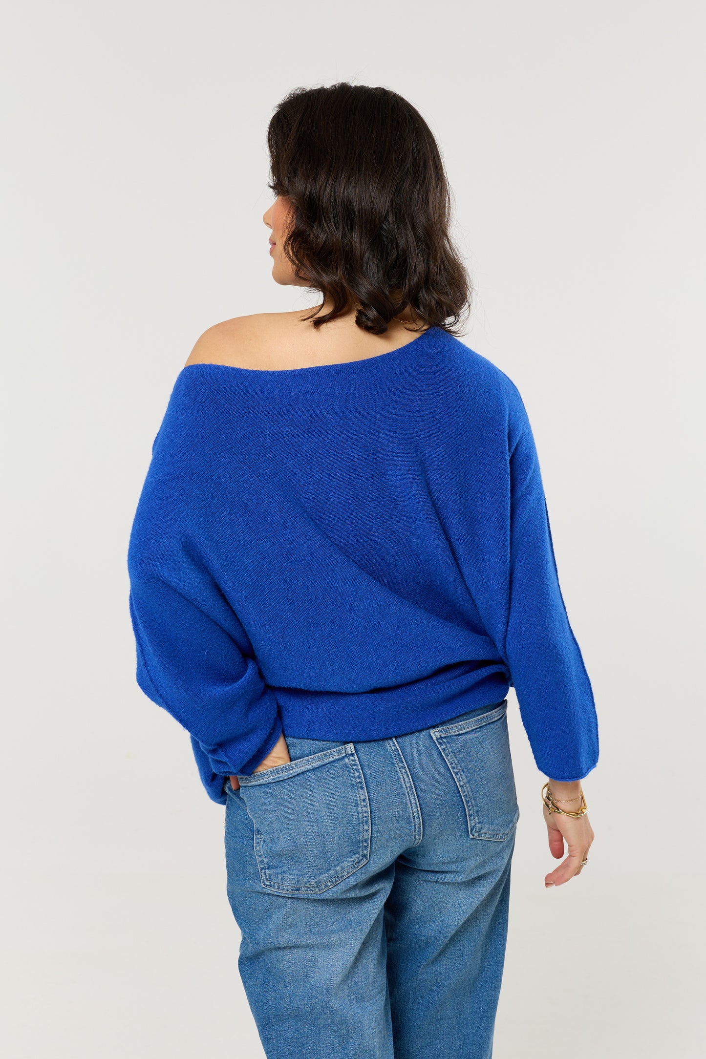 
                  
                    Dark Blue Off Shoulder Relaxed Knit Jumper
                  
                
