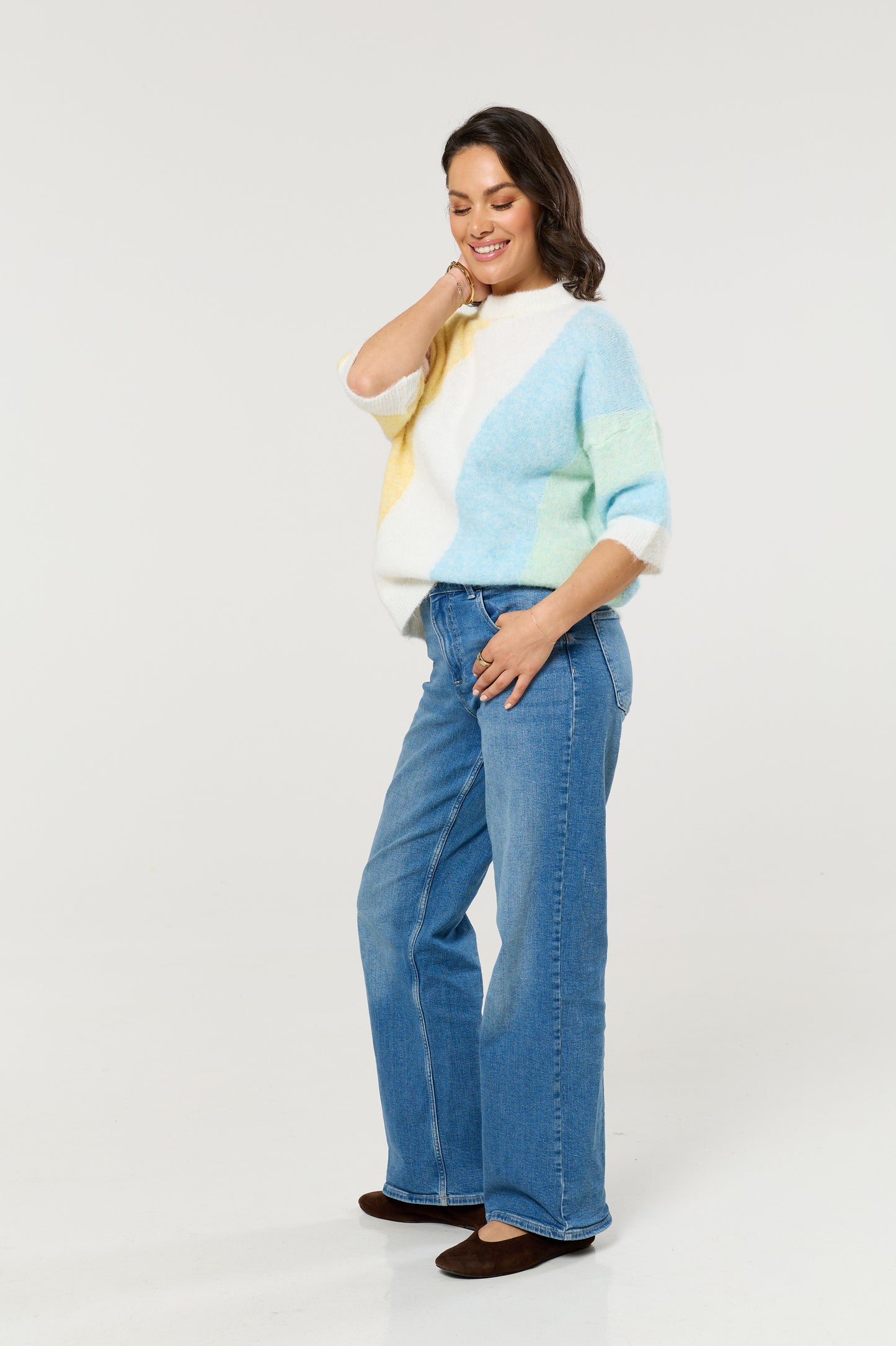 
                  
                    Pastel Colour Block Wool Blend Knitted Jumper
                  
                