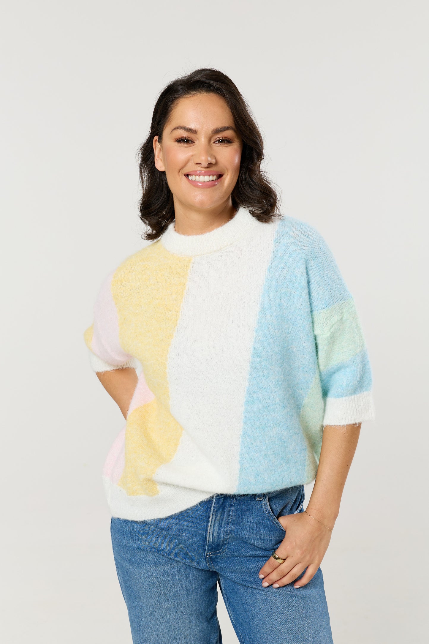 
                  
                    Pastel Colour Block Wool Blend Knitted Jumper
                  
                