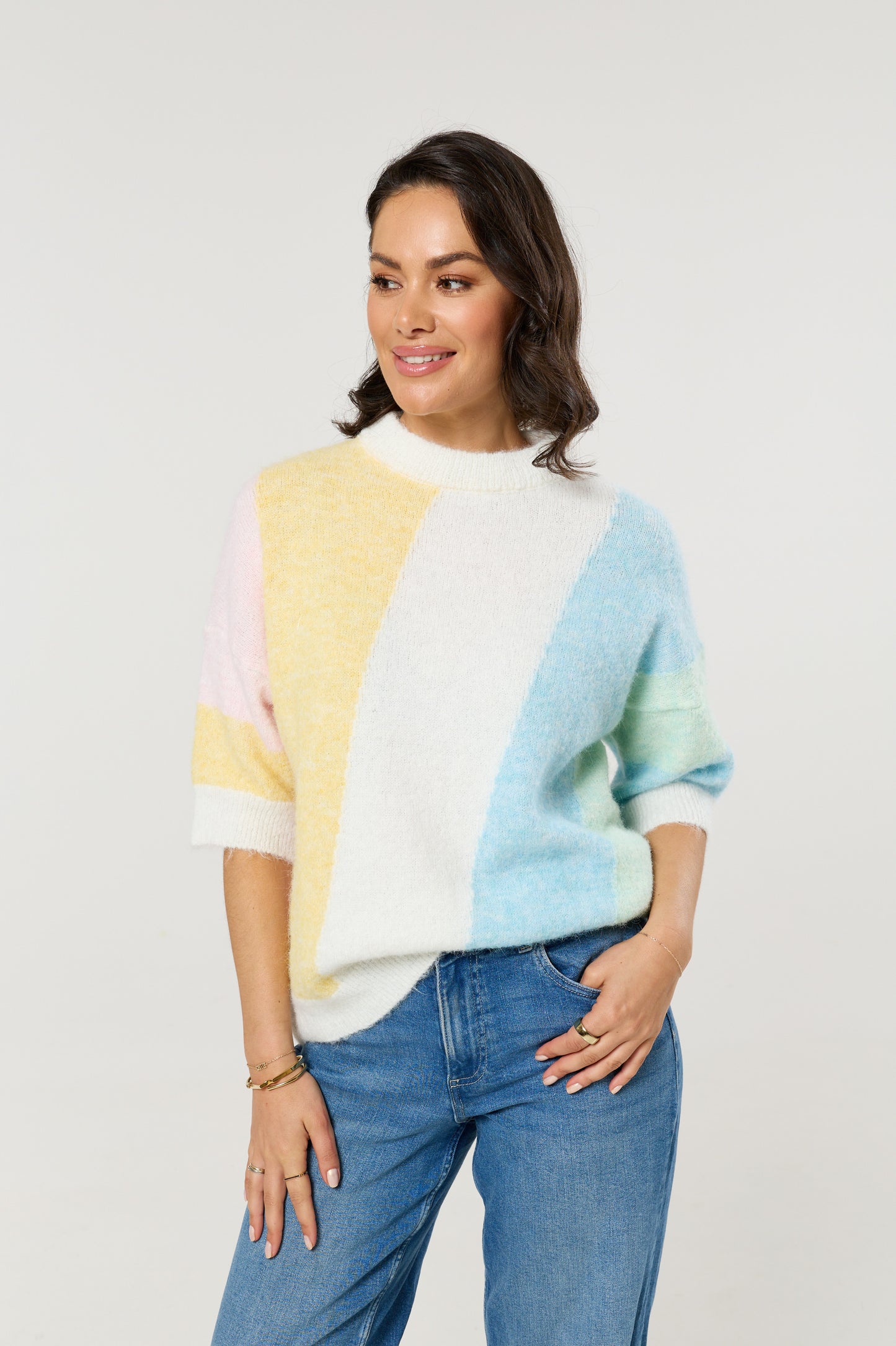 
                  
                    Pastel Colour Block Wool Blend Knitted Jumper
                  
                