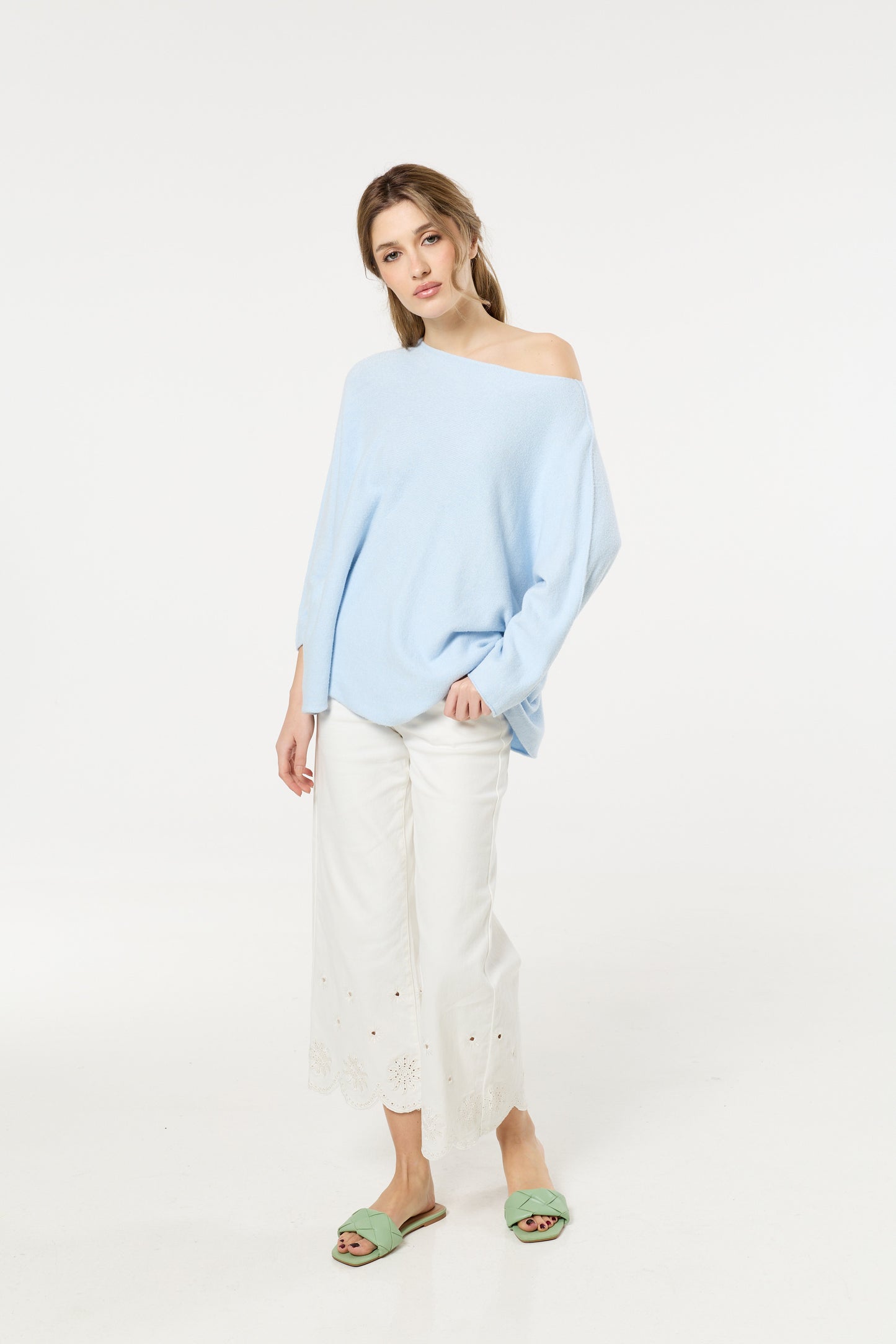 
                  
                    Light Blue Off Shoulder Relaxed Knit Jumper
                  
                