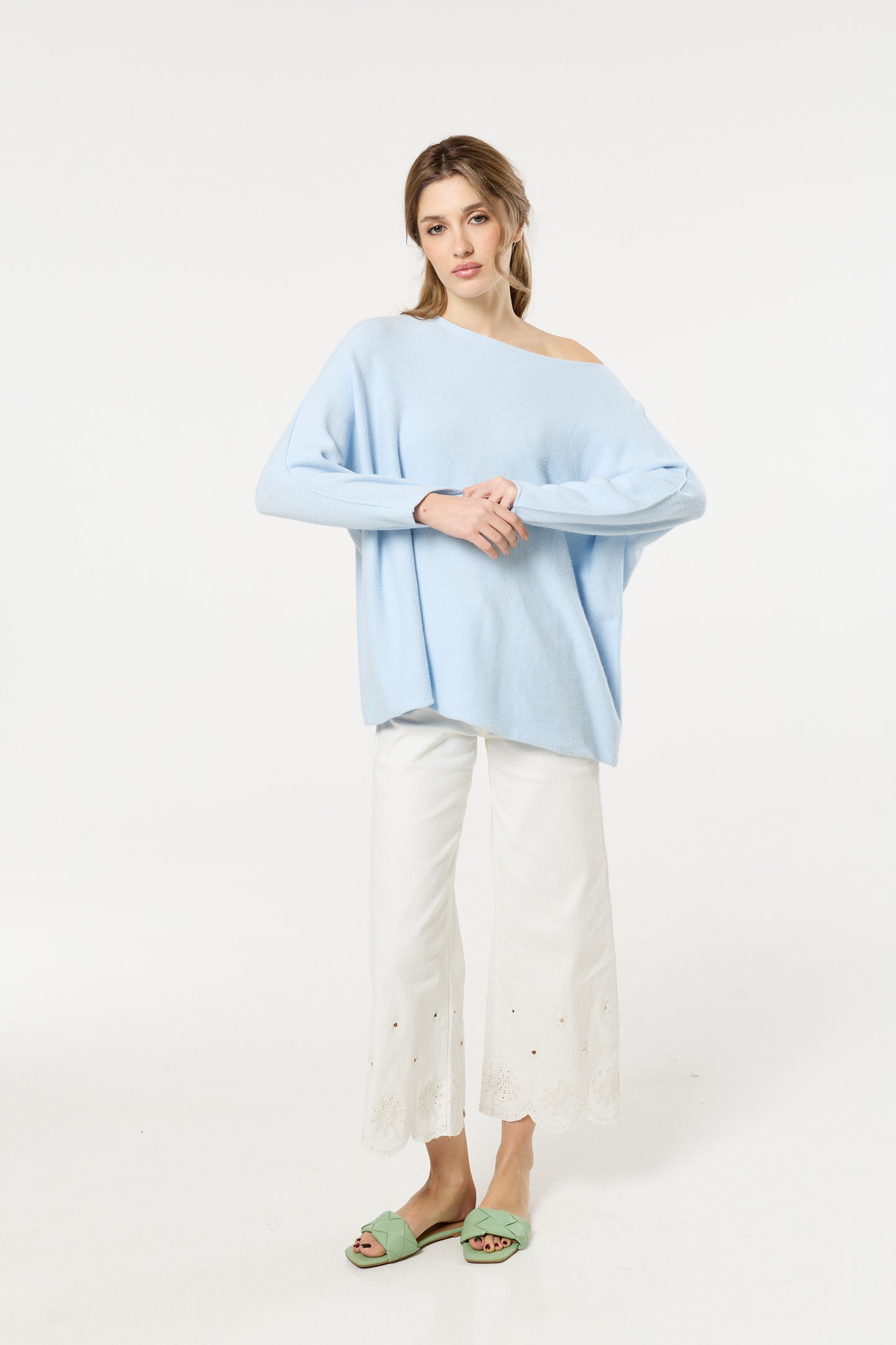 
                  
                    Light Blue Off Shoulder Relaxed Knit Jumper
                  
                