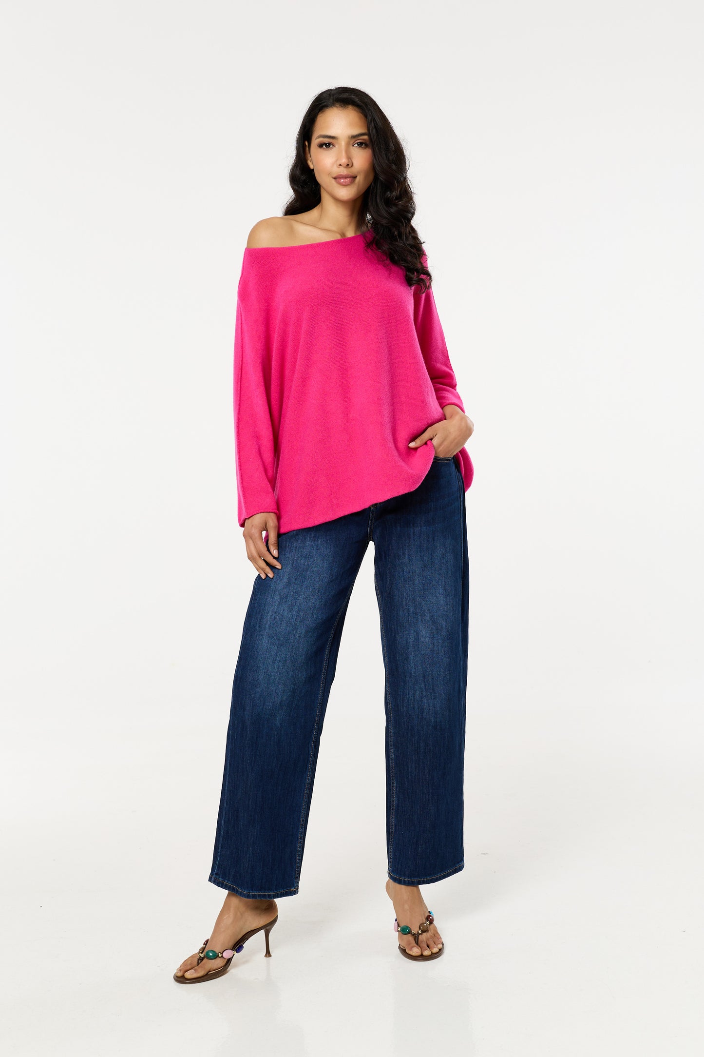 
                  
                    Pink Off Shoulder Relaxed Knit Jumper
                  
                