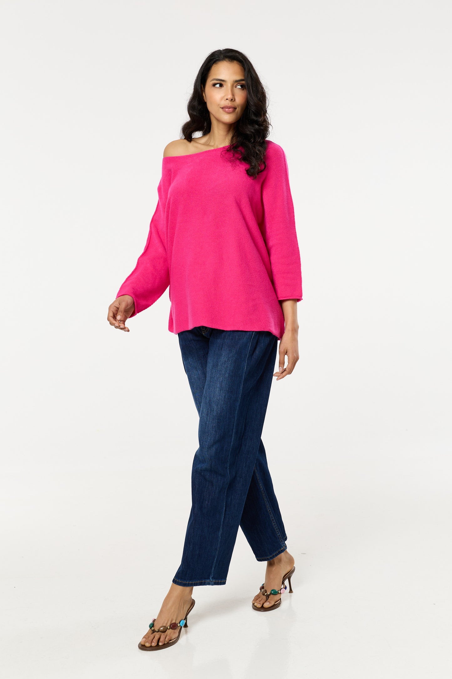 
                  
                    Pink Off Shoulder Relaxed Knit Jumper
                  
                
