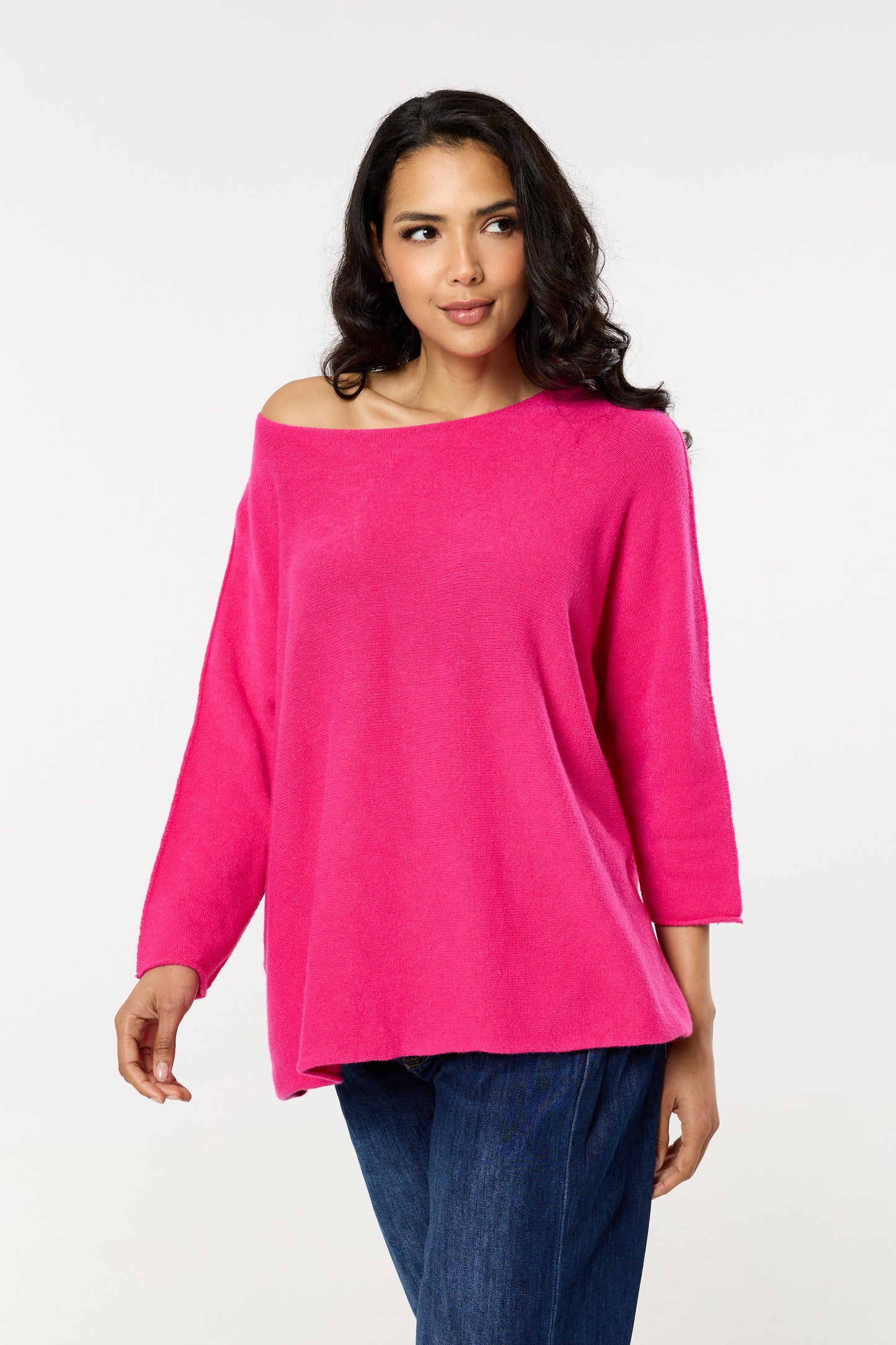 
                  
                    Pink Off Shoulder Relaxed Knit Jumper
                  
                