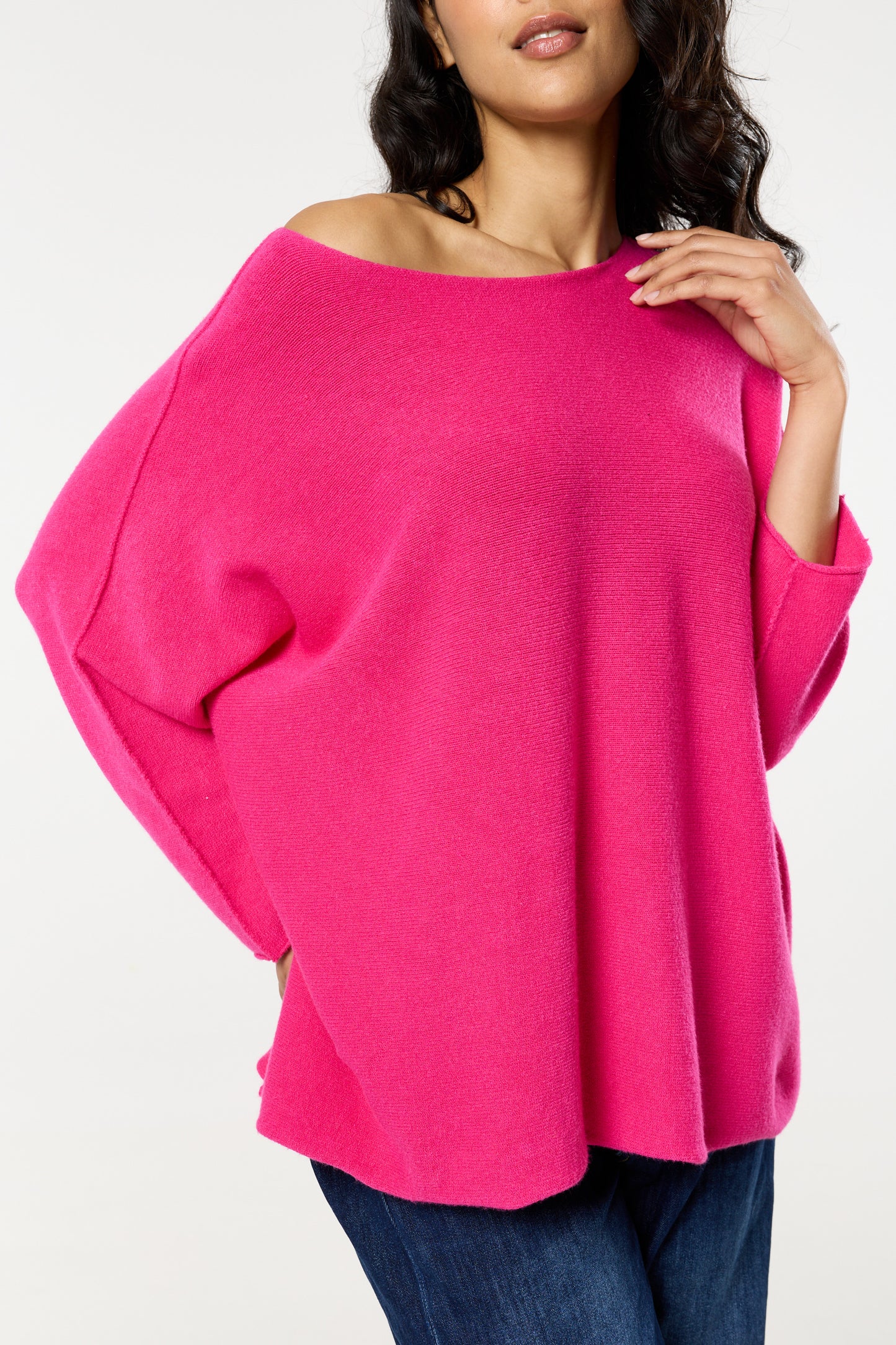 
                  
                    Pink Off Shoulder Relaxed Knit Jumper
                  
                