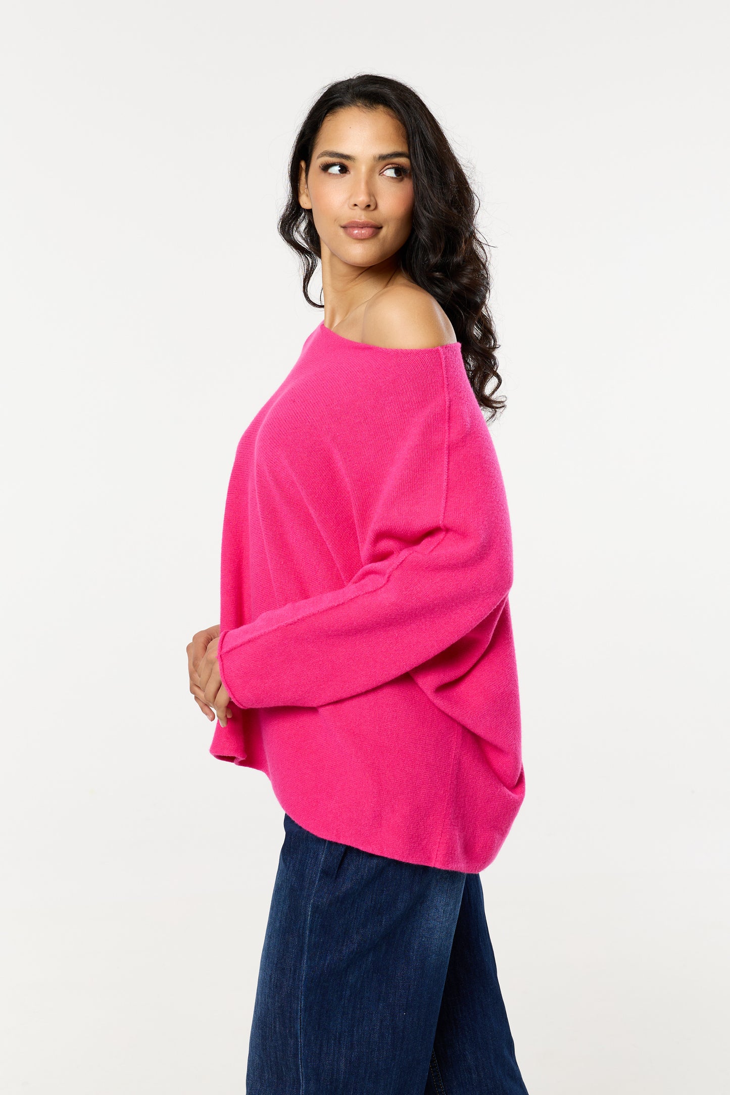 
                  
                    Pink Off Shoulder Relaxed Knit Jumper
                  
                