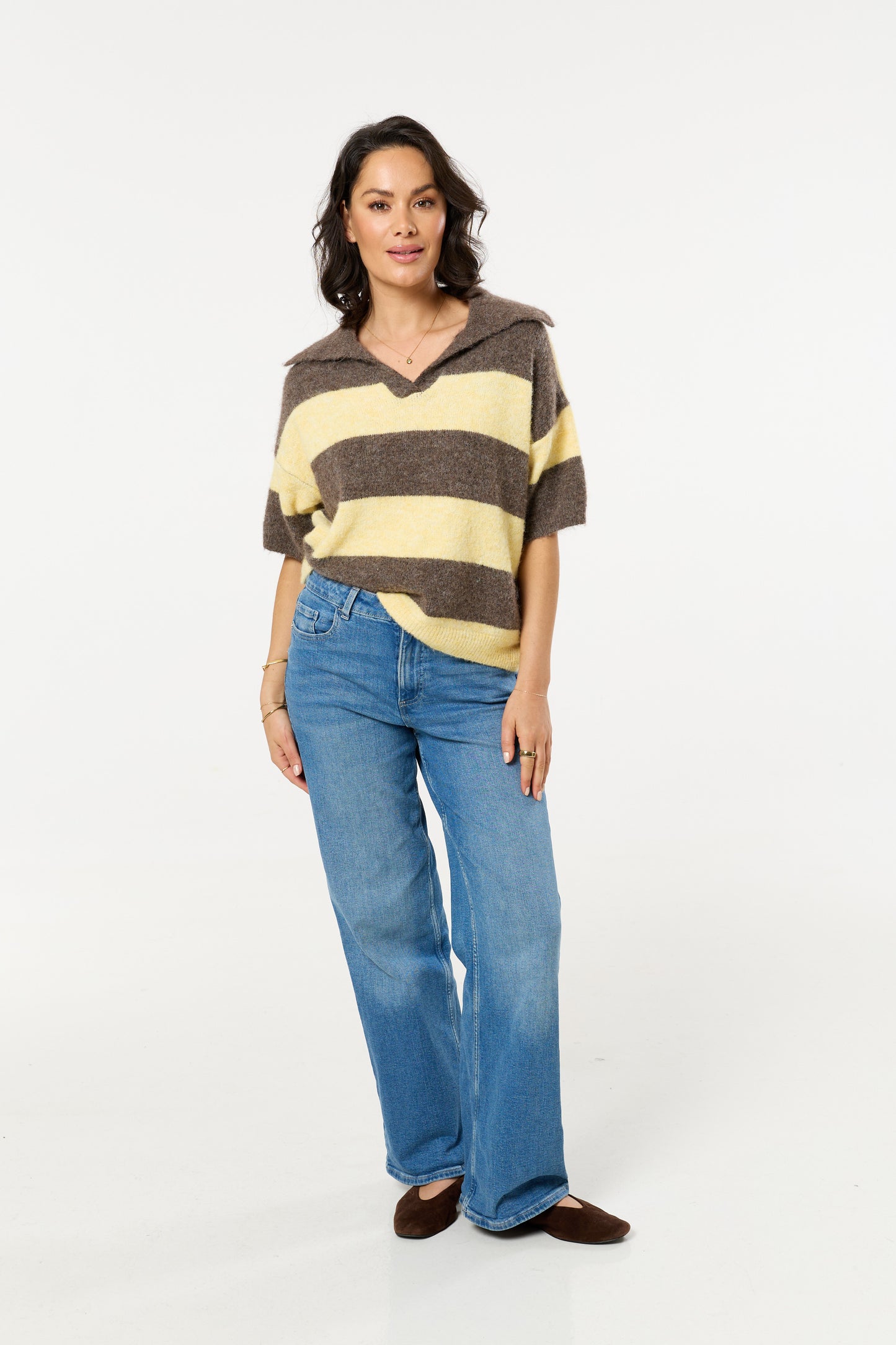 
                  
                    Brown And Light Yellow Stripe Wool Blend Knitted Polo Jumper
                  
                