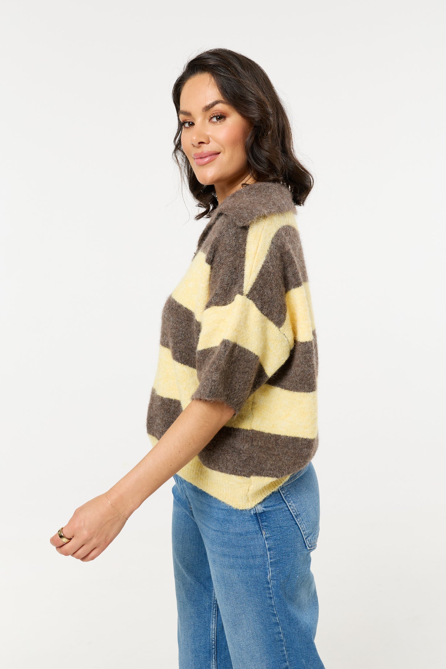 
                  
                    Brown And Light Yellow Stripe Wool Blend Knitted Polo Jumper
                  
                
