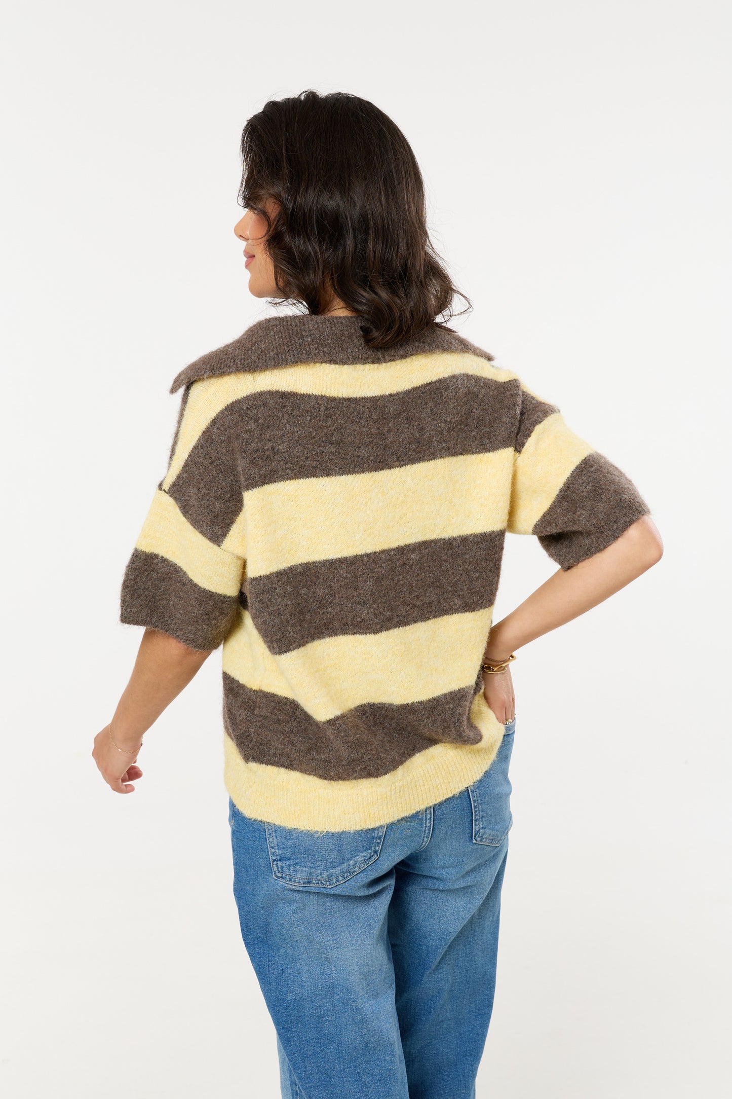 
                  
                    Brown And Light Yellow Stripe Wool Blend Knitted Polo Jumper
                  
                