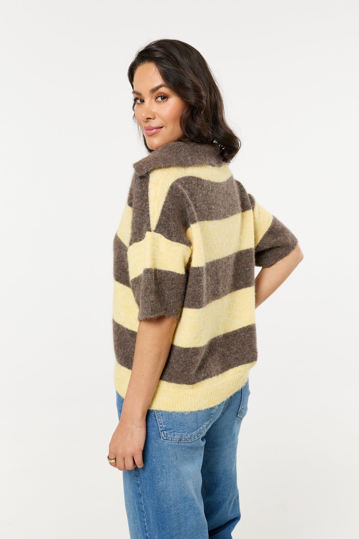 
                  
                    Brown And Light Yellow Stripe Wool Blend Knitted Polo Jumper
                  
                