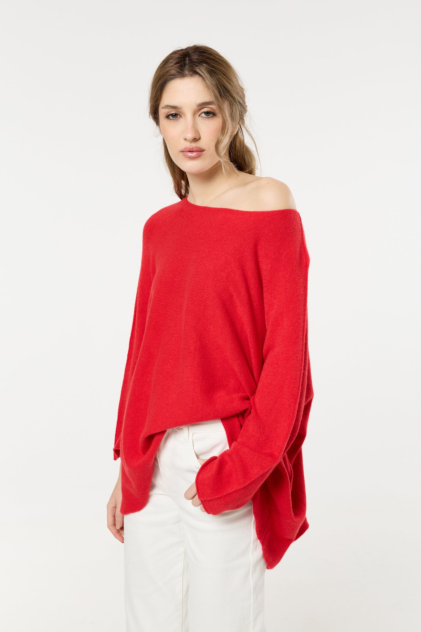 
                  
                    Red Off Shoulder Relaxed Knit Jumper
                  
                