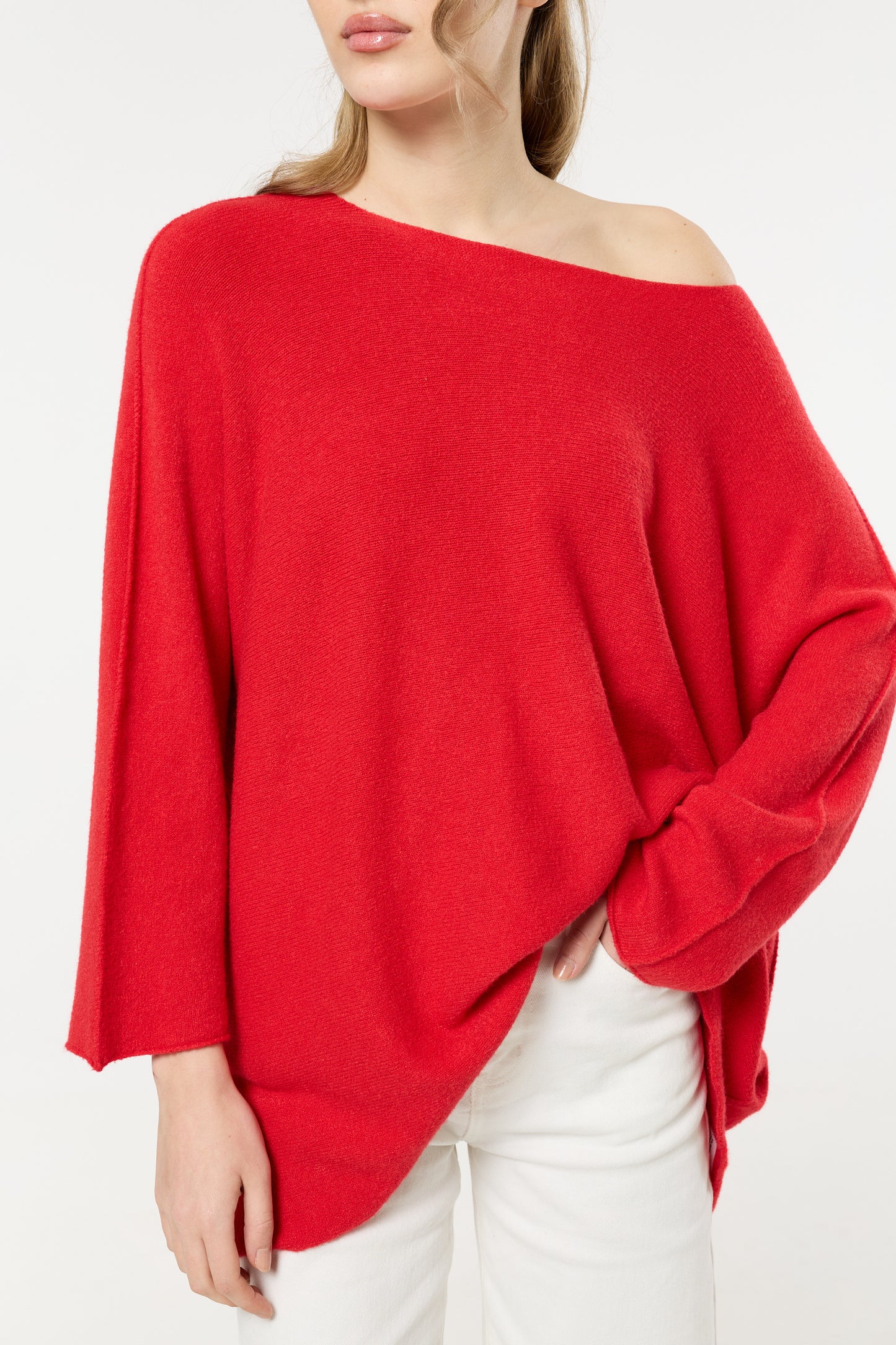 
                  
                    Red Off Shoulder Relaxed Knit Jumper
                  
                