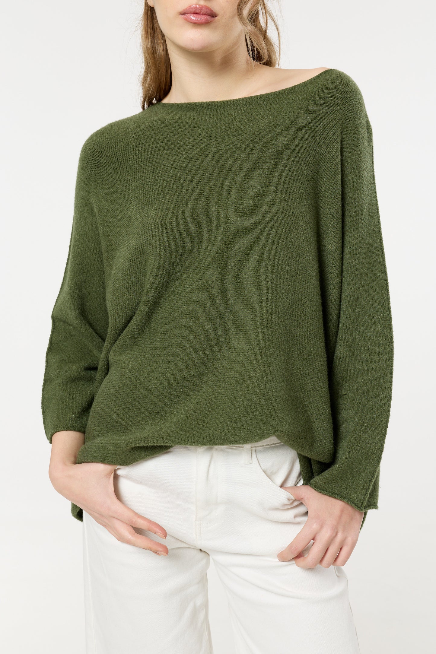 
                  
                    Khaki Off Shoulder Relaxed Knit Jumper
                  
                