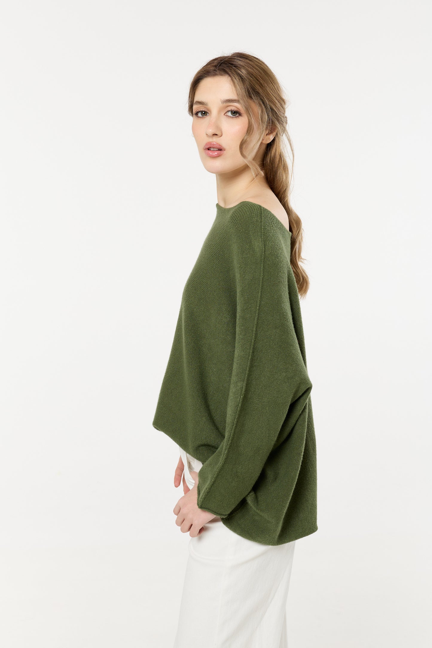 
                  
                    Khaki Off Shoulder Relaxed Knit Jumper
                  
                
