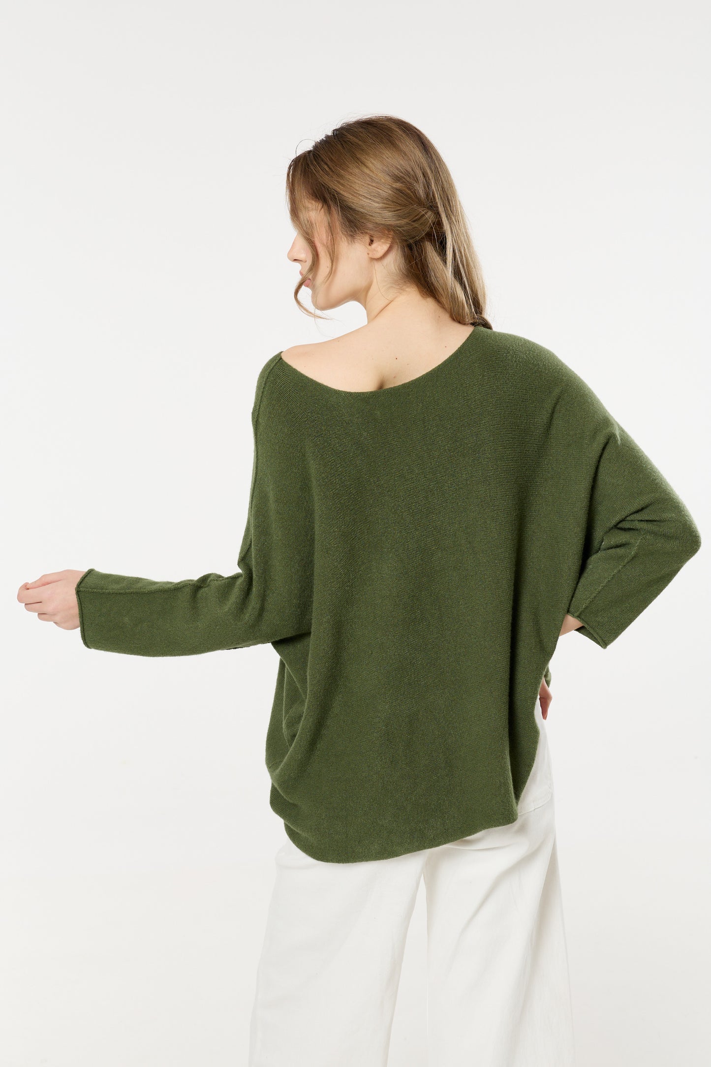 
                  
                    Khaki Off Shoulder Relaxed Knit Jumper
                  
                