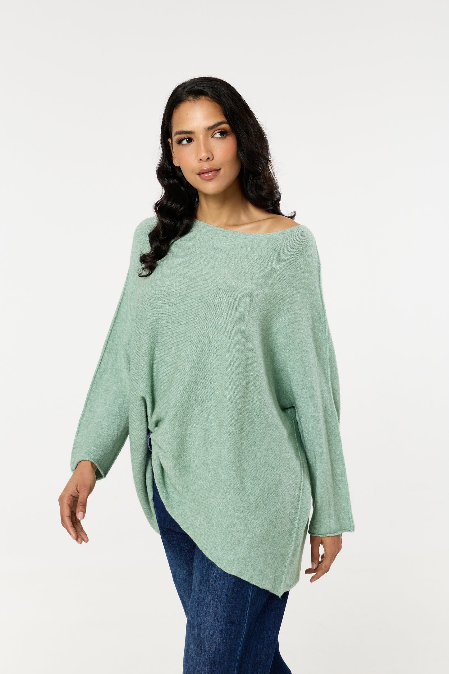 
                  
                    Light Green Off Shoulder Relaxed Knit Jumper
                  
                