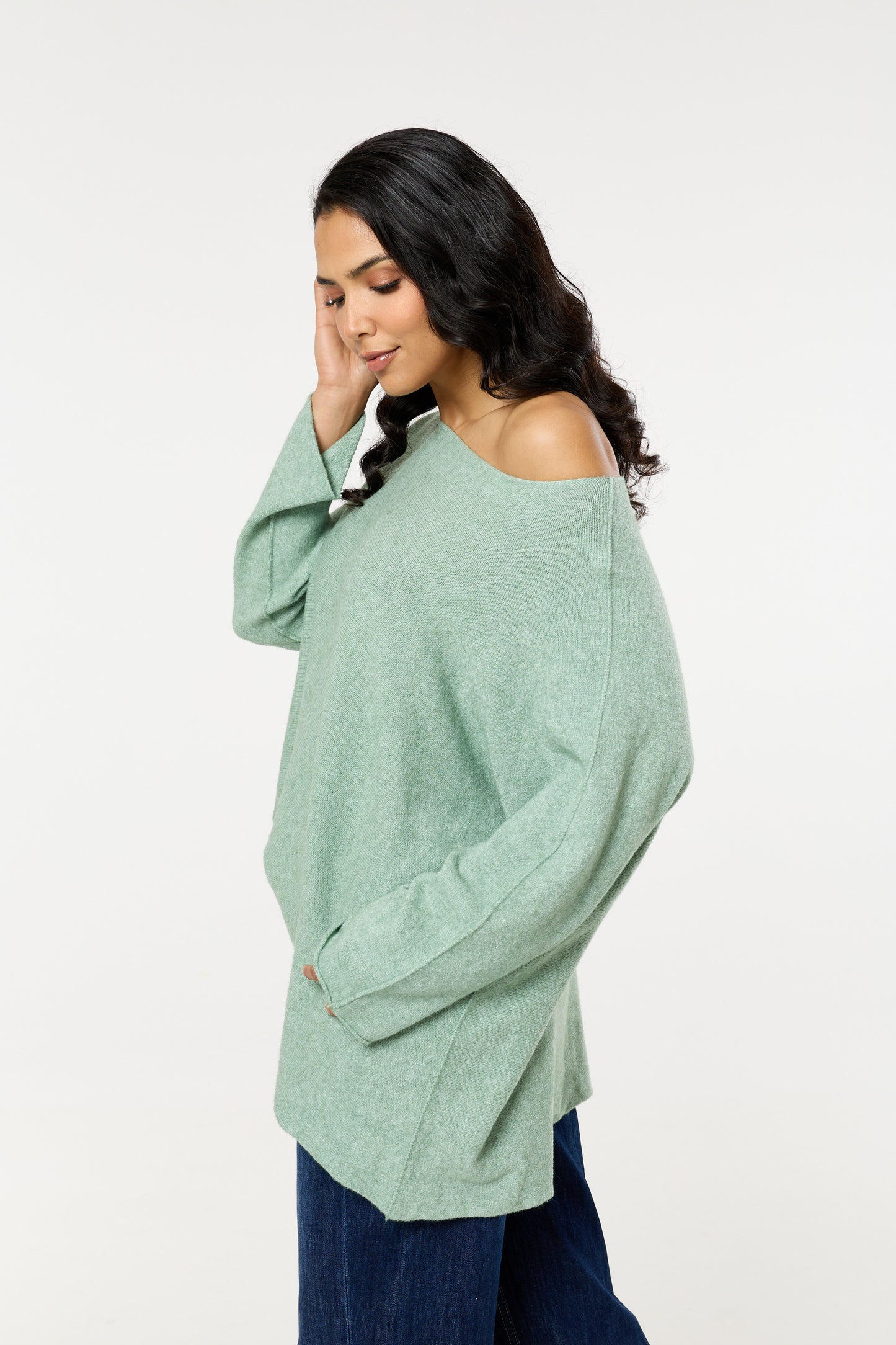
                  
                    Light Green Off Shoulder Relaxed Knit Jumper
                  
                