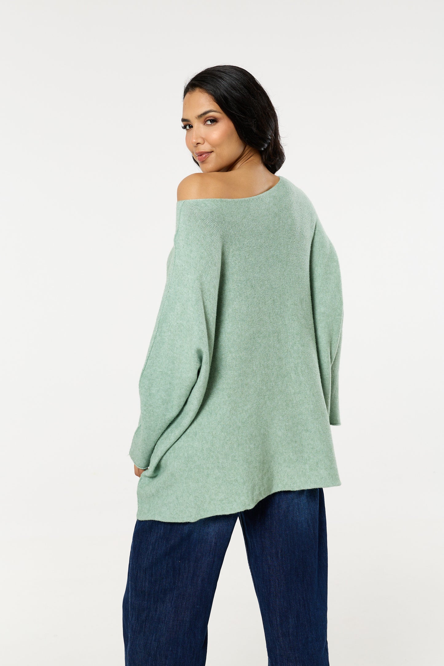 
                  
                    Light Green Off Shoulder Relaxed Knit Jumper
                  
                