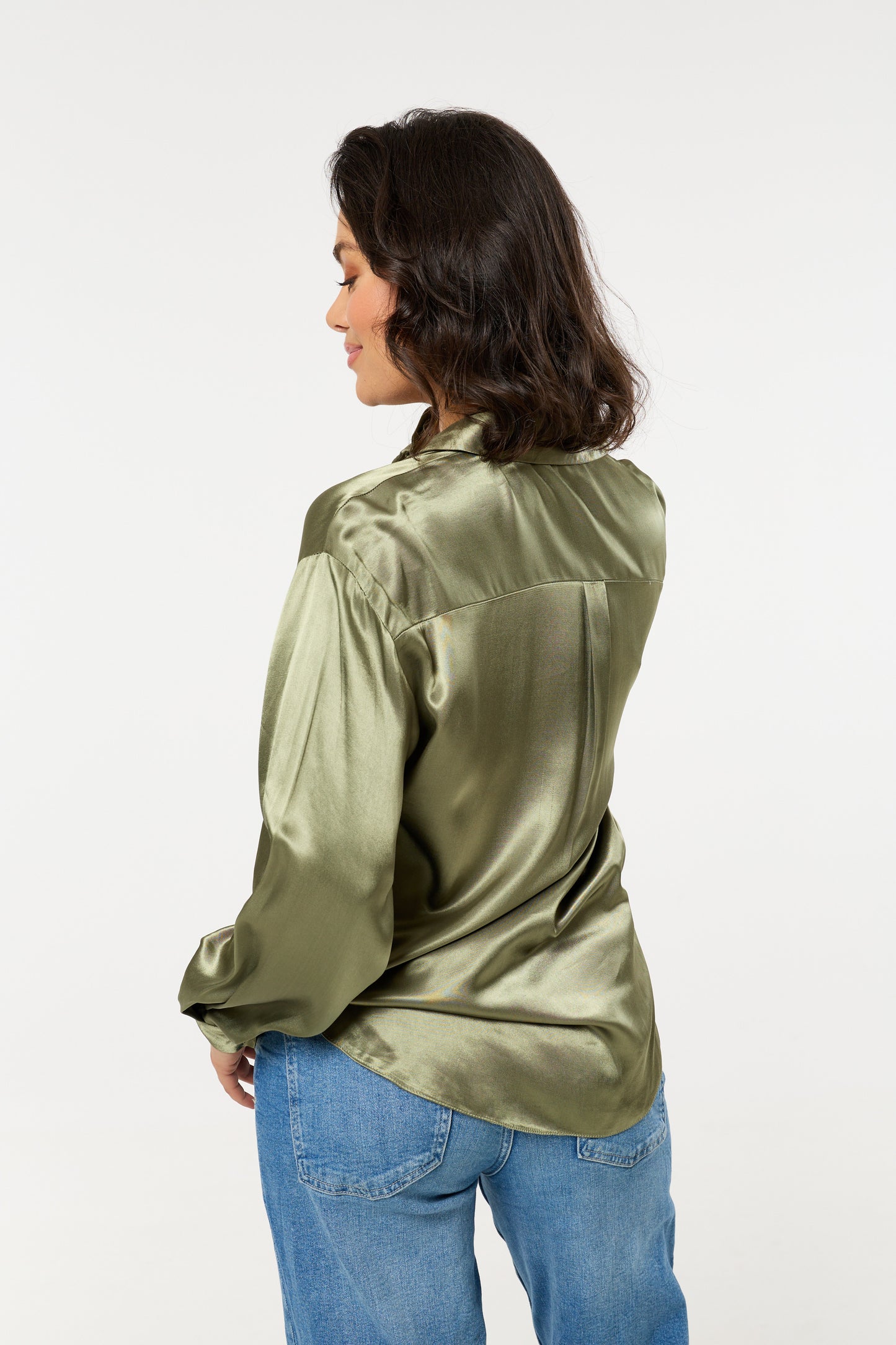 
                  
                    Khaki Satin Long Sleeve Button-Up Shirt
                  
                