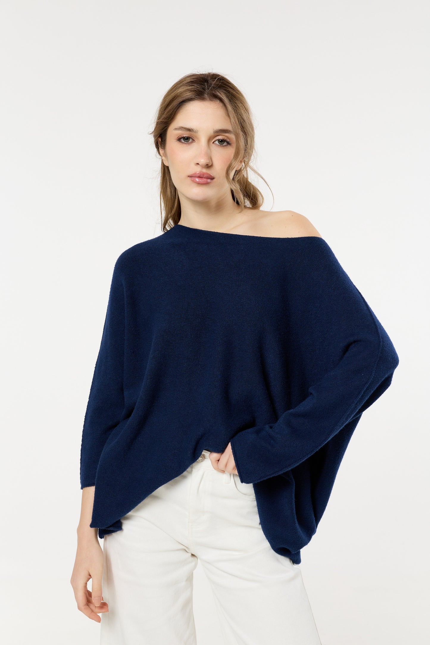 
                  
                    Navy Off Shoulder Relaxed Knit Jumper
                  
                