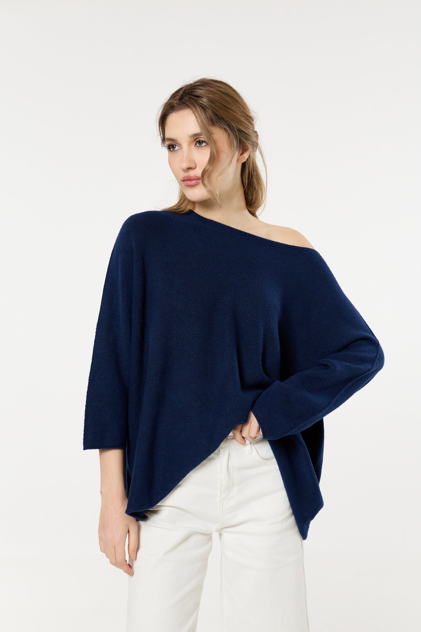 
                  
                    Navy Off Shoulder Relaxed Knit Jumper
                  
                
