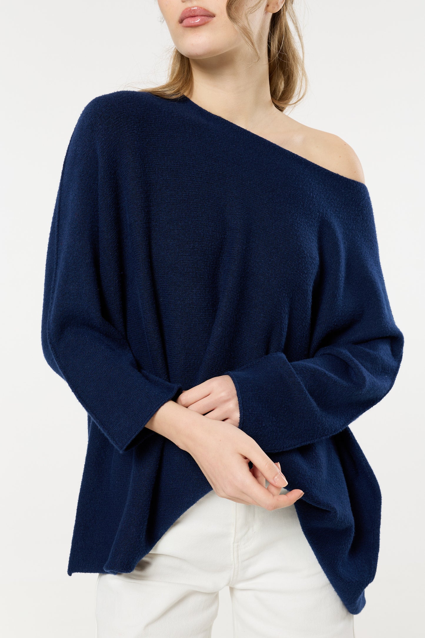 
                  
                    Navy Off Shoulder Relaxed Knit Jumper
                  
                