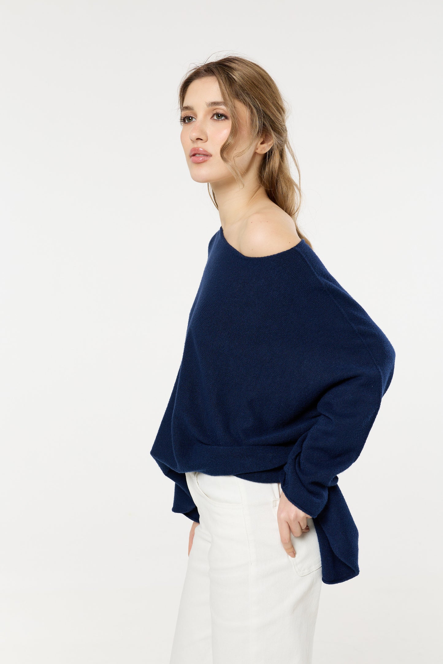
                  
                    Navy Off Shoulder Relaxed Knit Jumper
                  
                