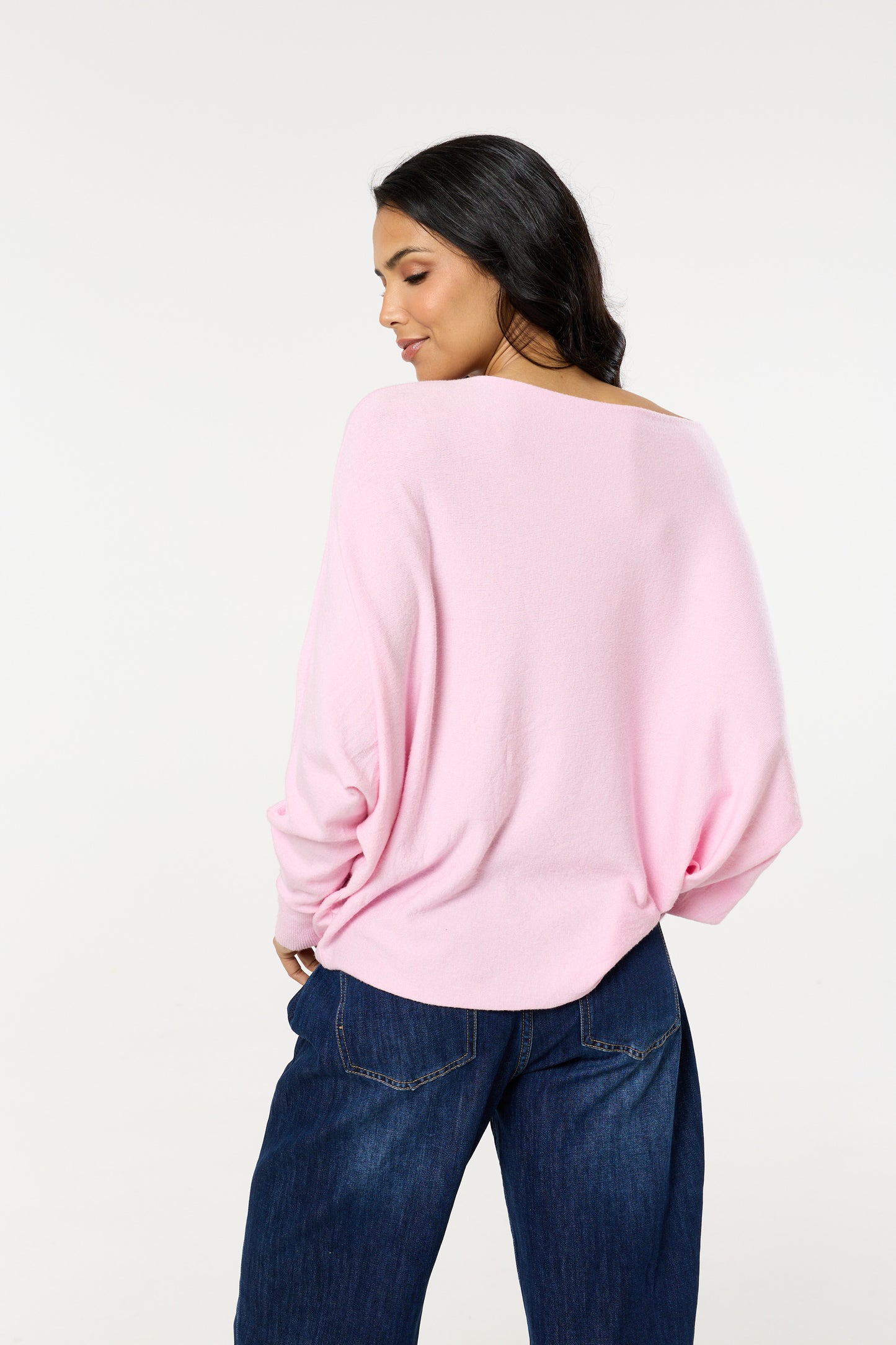 
                  
                    Pink Wool Blend Off Shoulder Batwing Knit Jumper
                  
                