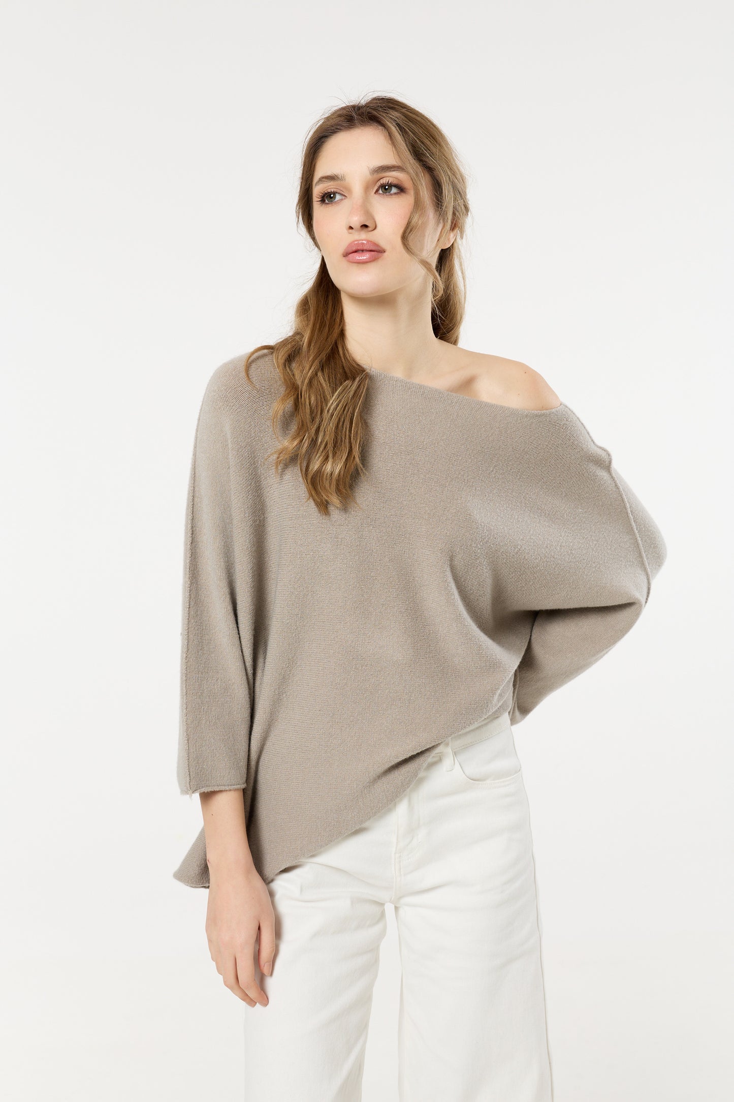 
                  
                    Beige Off Shoulder Relaxed Knit Jumper
                  
                